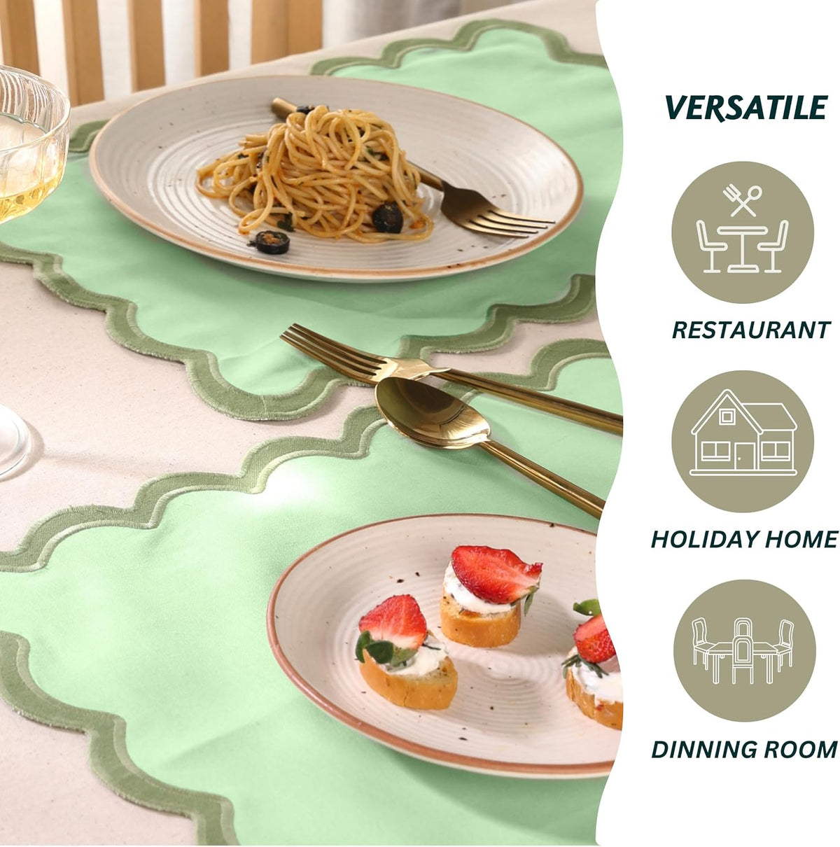 Folkulture Placemats Set of 4, Scalloped, Cute Sage Green - (13x19 Inch)