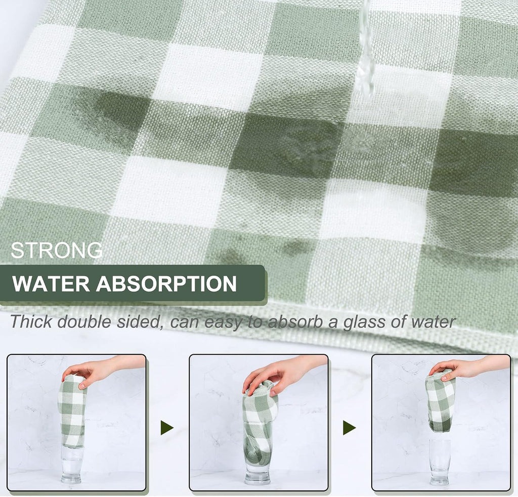 PiccoCasa 100% Cotton Drying Dish Towels Set of 6, Plaid 13x29 Green White