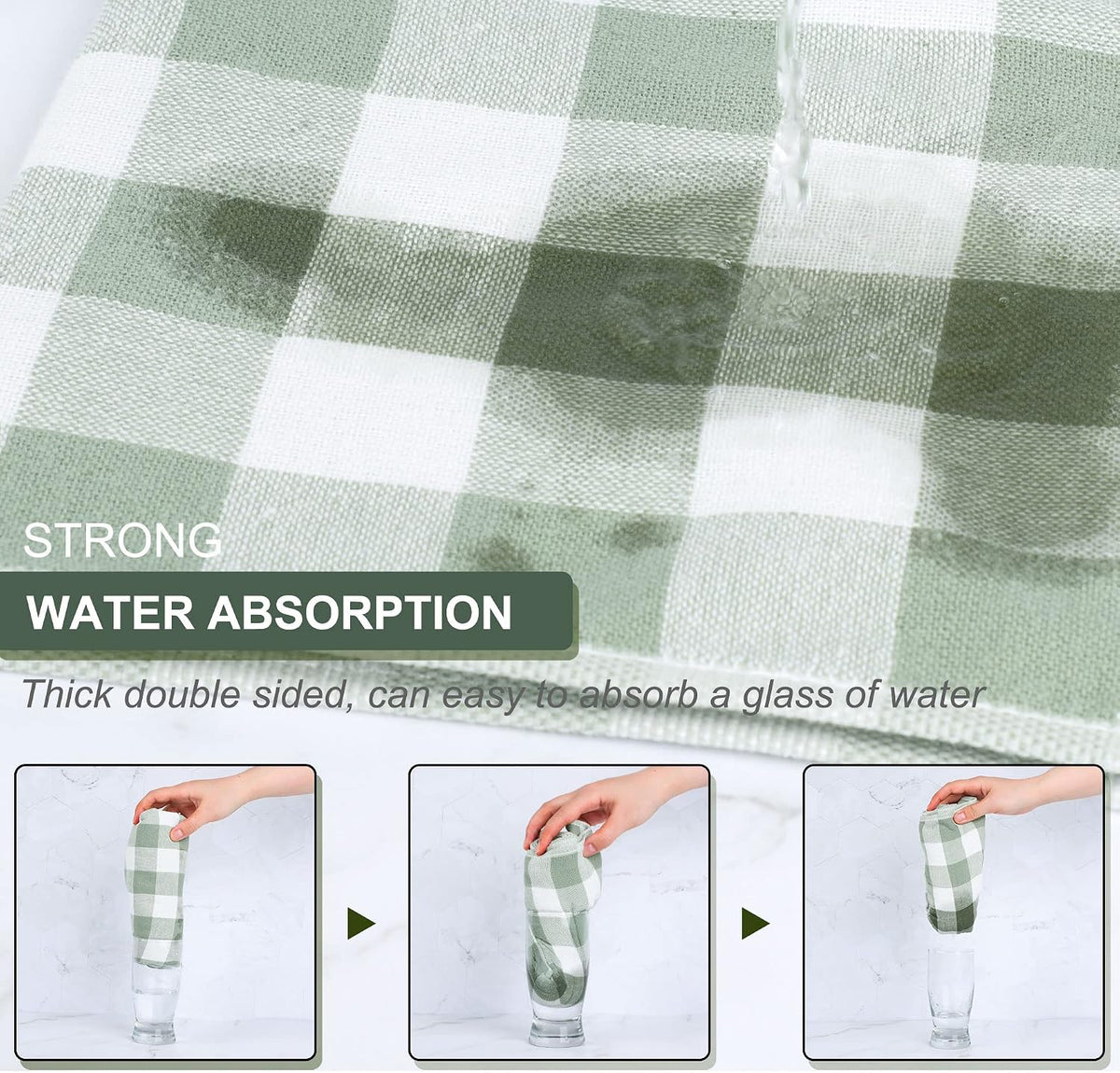 PiccoCasa 100% Cotton Drying Dish Towels Set of 6, Plaid 13x29 Green White