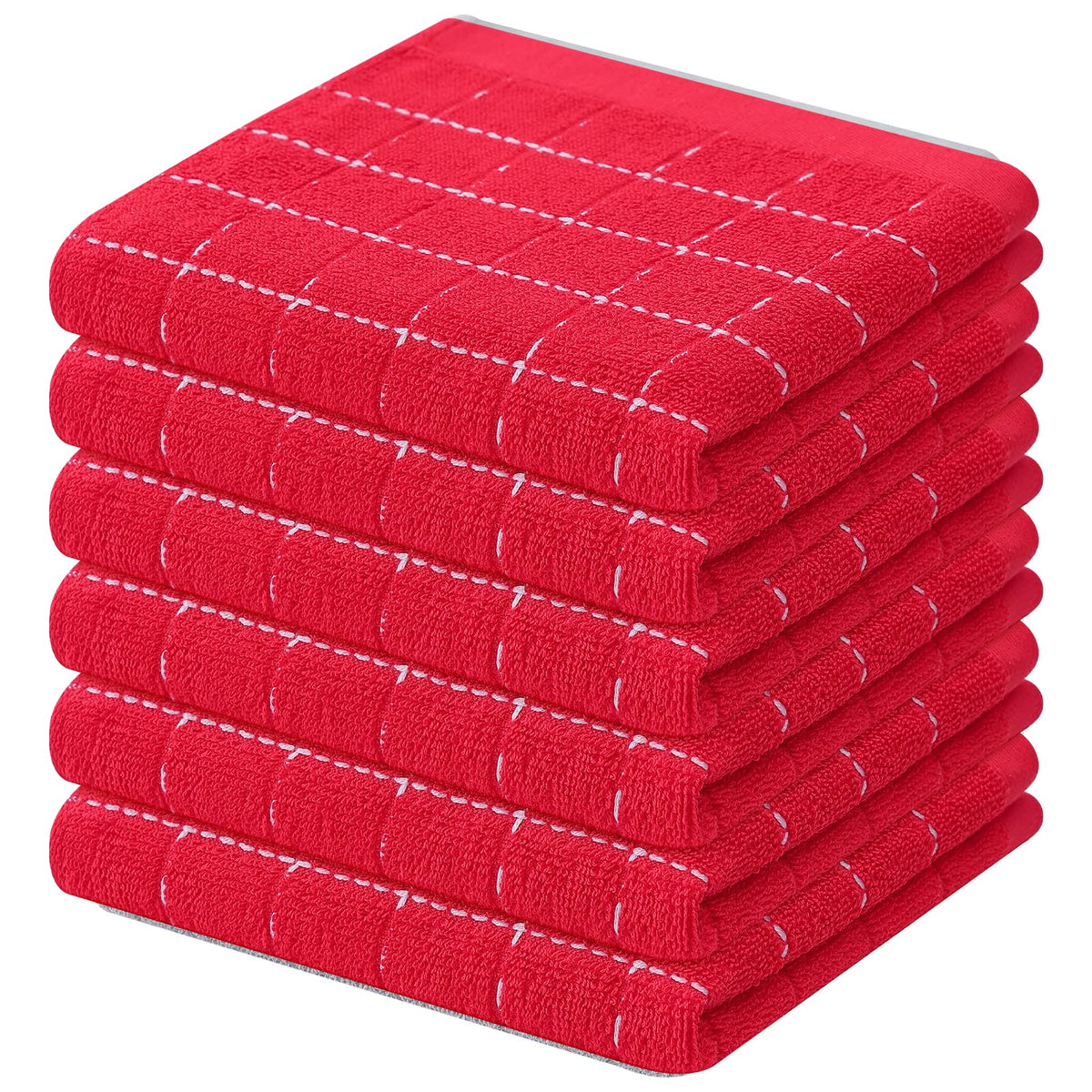 Mordimy Cotton Terry Checkered Kitchen Towels, 16"x 26", 4 Pack, Tan