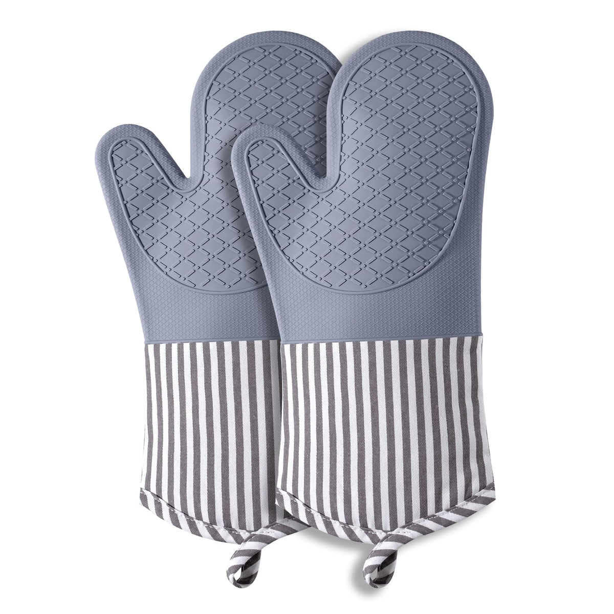 Silicone Oven Mitts, Heat Resistant Oven Gloves with Quilted Liner, Waterproof & Non-Slip Kitchen Mittens for Baking Cooking BBQ, 500°F, 13.5"-Nordic Blue