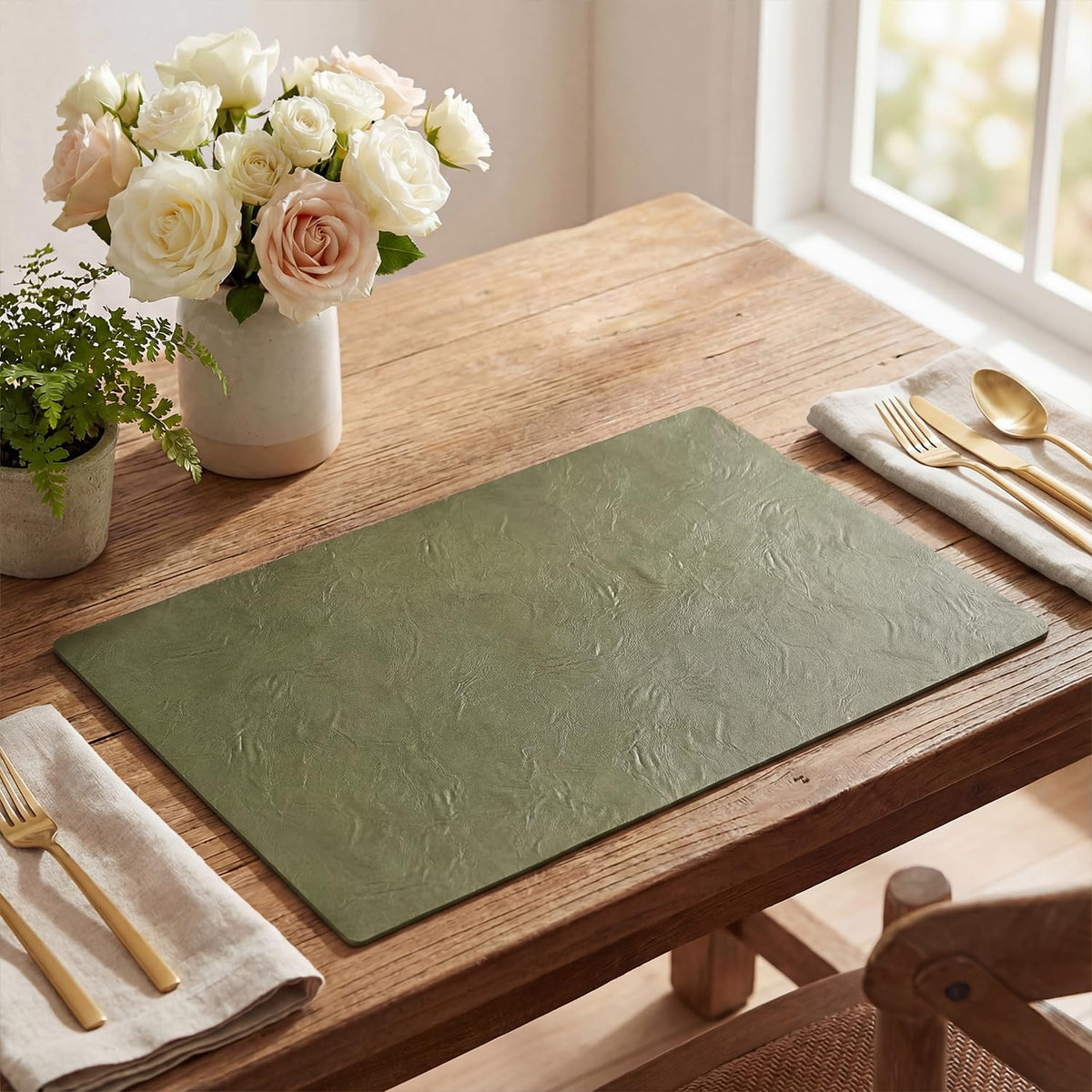 Artoid Mode Olive Green Faux Leather Placemats Set of 4