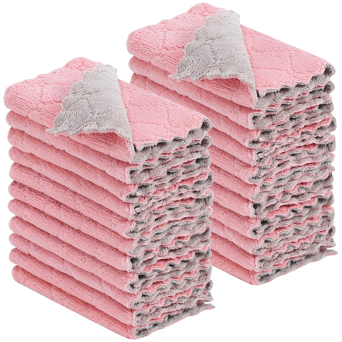 Rachan 22Pack Kitchen Dish Cloths,Reusable Dish Towels,Nonstick Oil Washable Fast Drying,Super Absorbent Coral Velvet Cleaning Cloths for Cleaning Tableware,Kitchen,Bathroom (Green-grey10 x 6")
