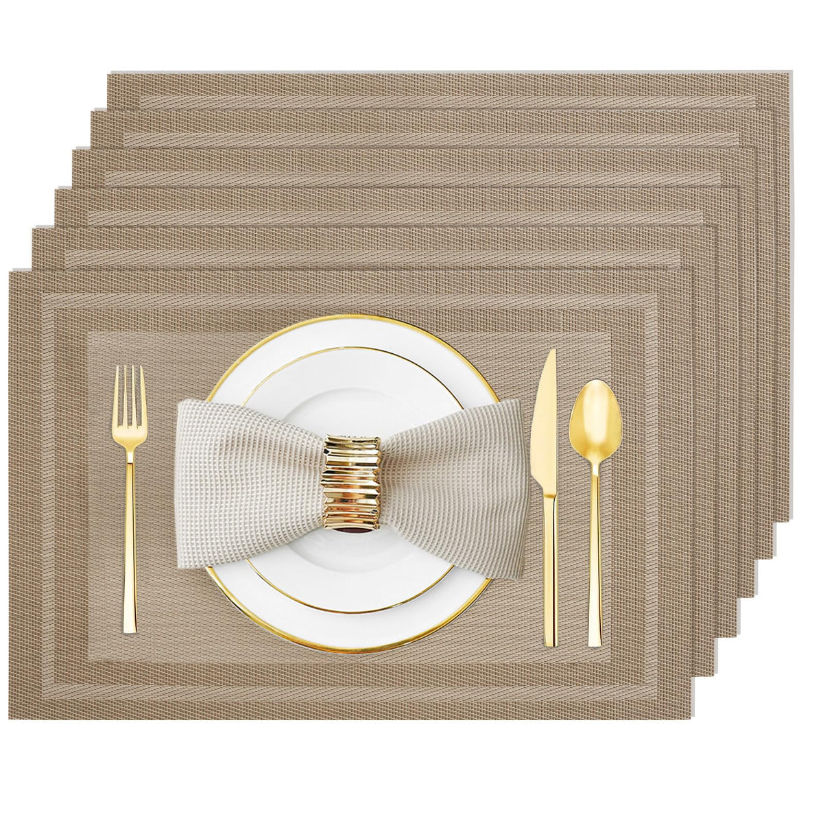Silver Grey Vinyl Placemats Set of 6, Heat Resistant Table Placemats