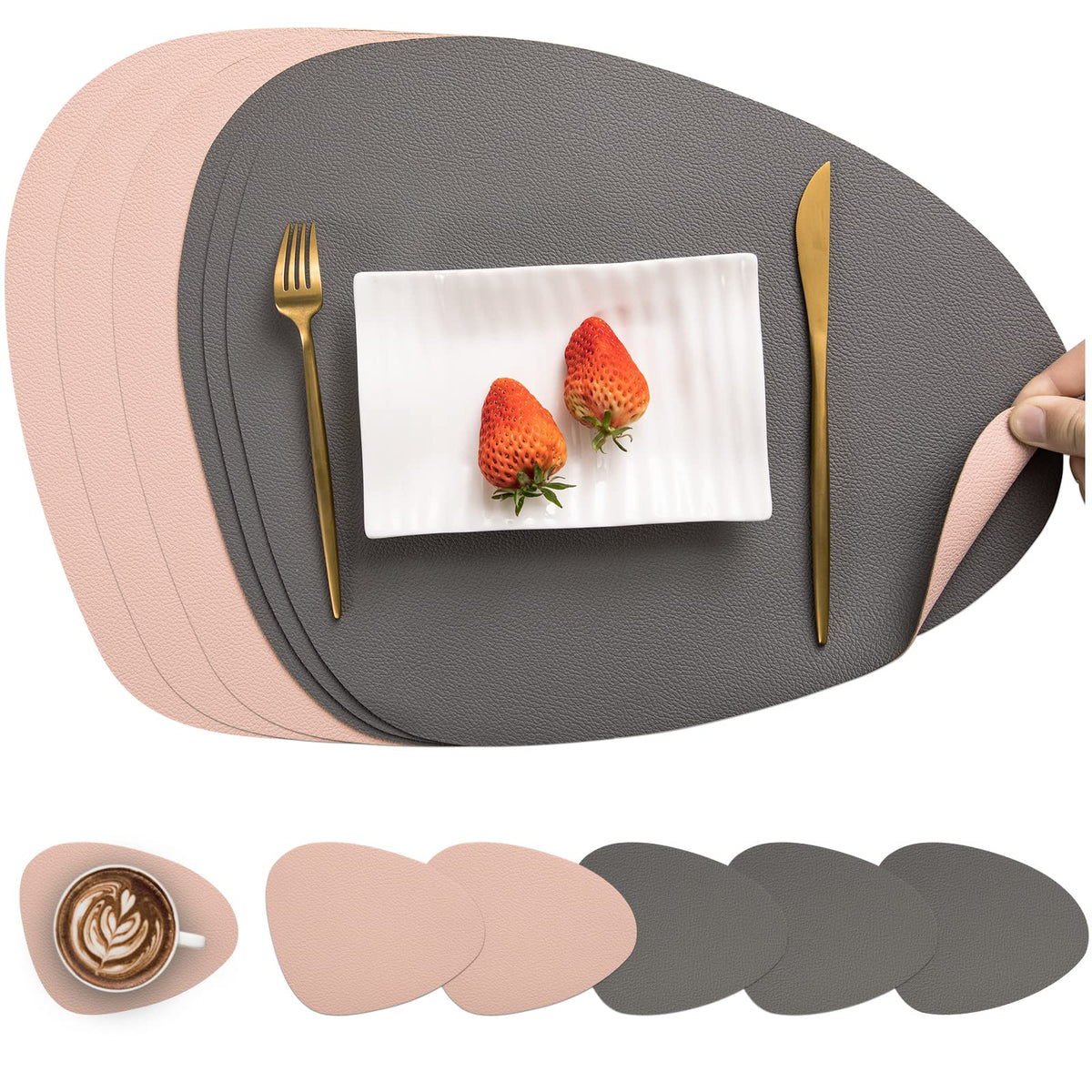 Myir JUN Placemats Set of 4 Faux Leather Placemats with Coasters