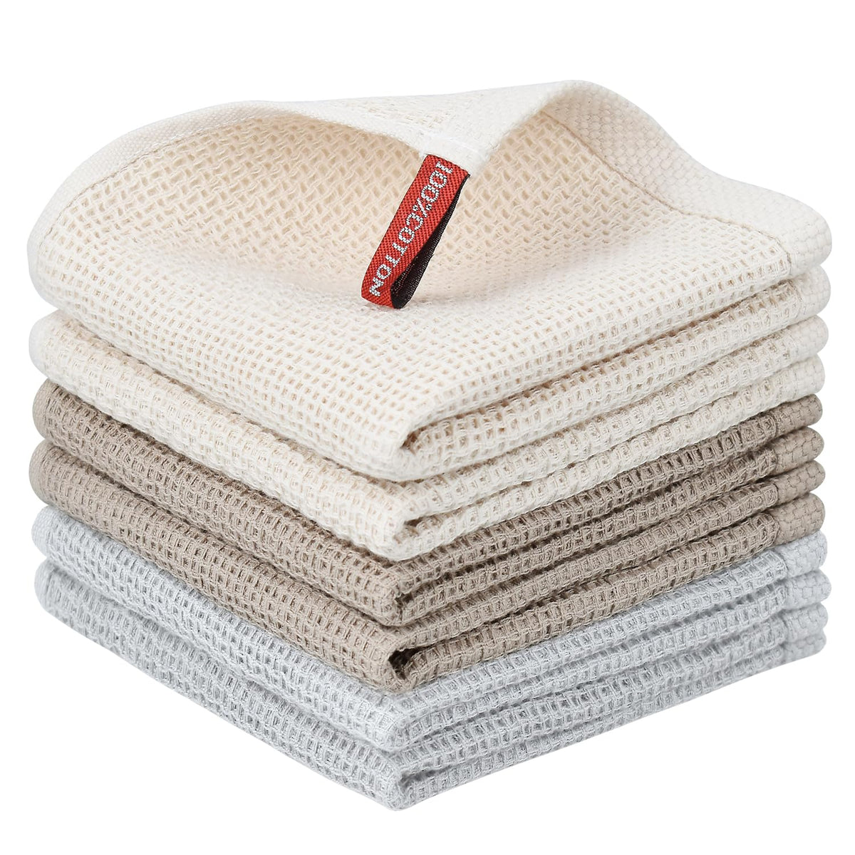 Nialnant 6 Pack Kitchen Towels and Dishcloths Sets,100% Cotton Soft Absorbent Quick Drying Dish Towels for Kitchen,Washing Dishes,12x12 Inches, Multi Color