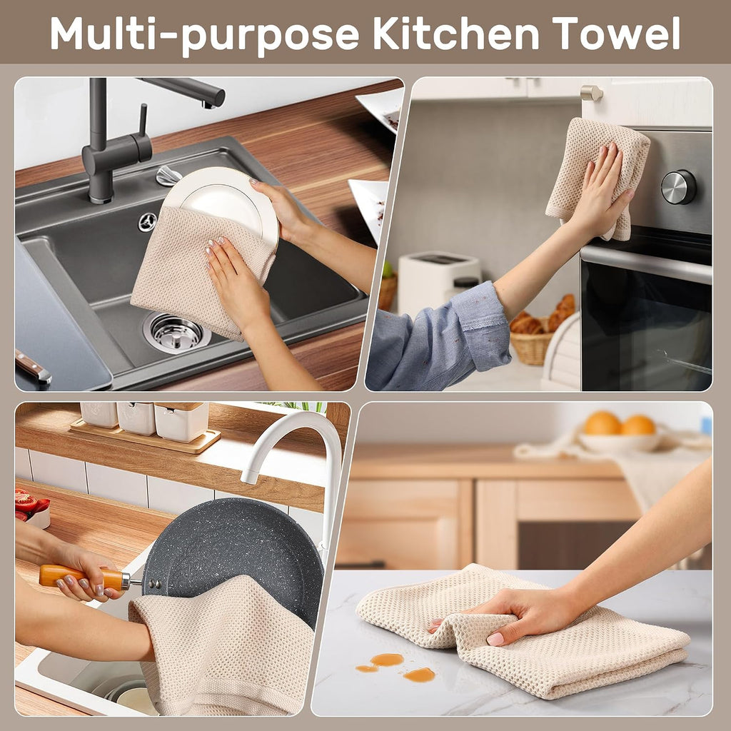 Large Kitchen Hand Towels,6 Pack Cotton Waffle Weave Dish Towel for Drying, Cleaning Cloth for Kitchen Dishes - Extra Absorbent and Soft - 16 x 28 inch (Cream-6 Pack)