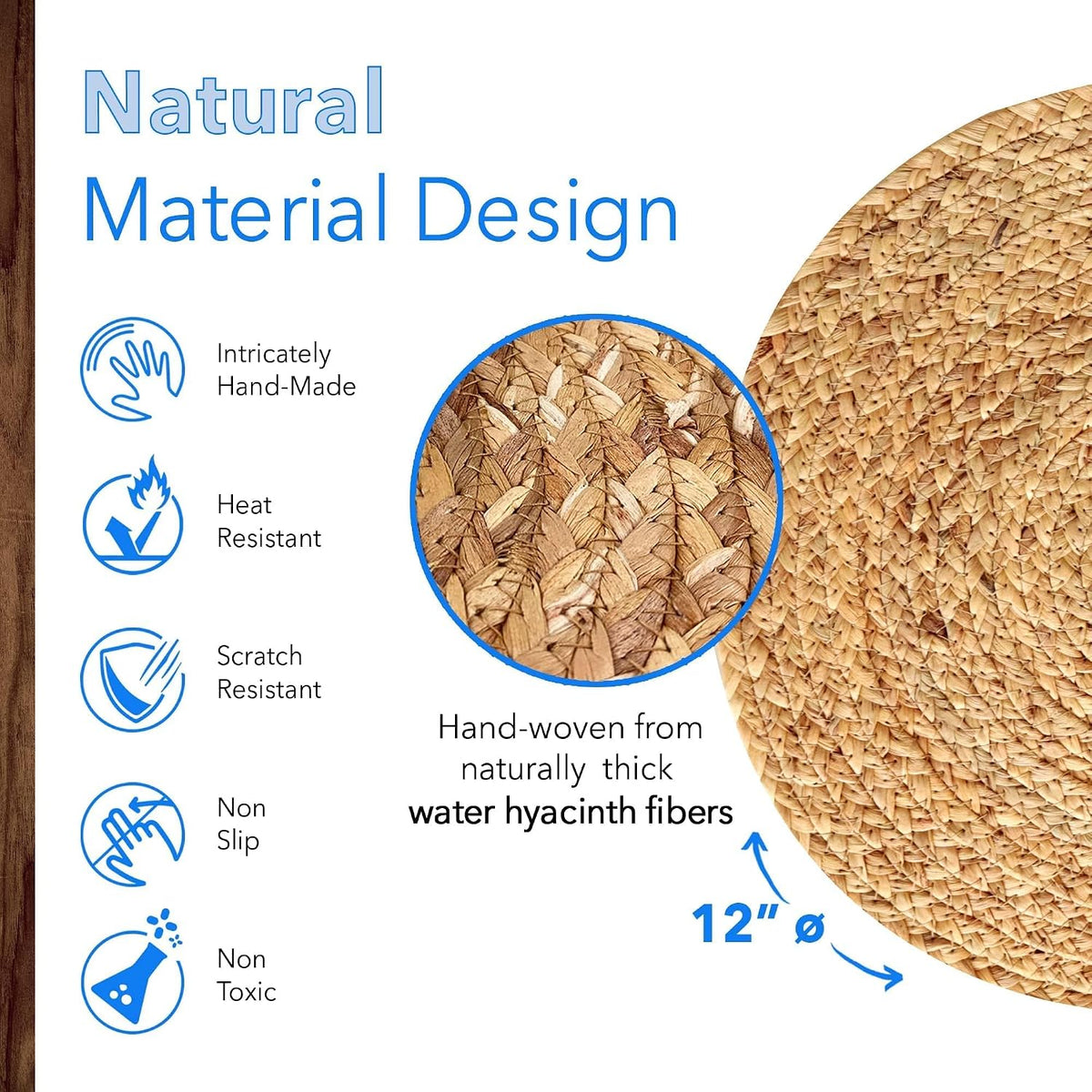 Round Woven Placemats, Natural, 35cm, Set of 2