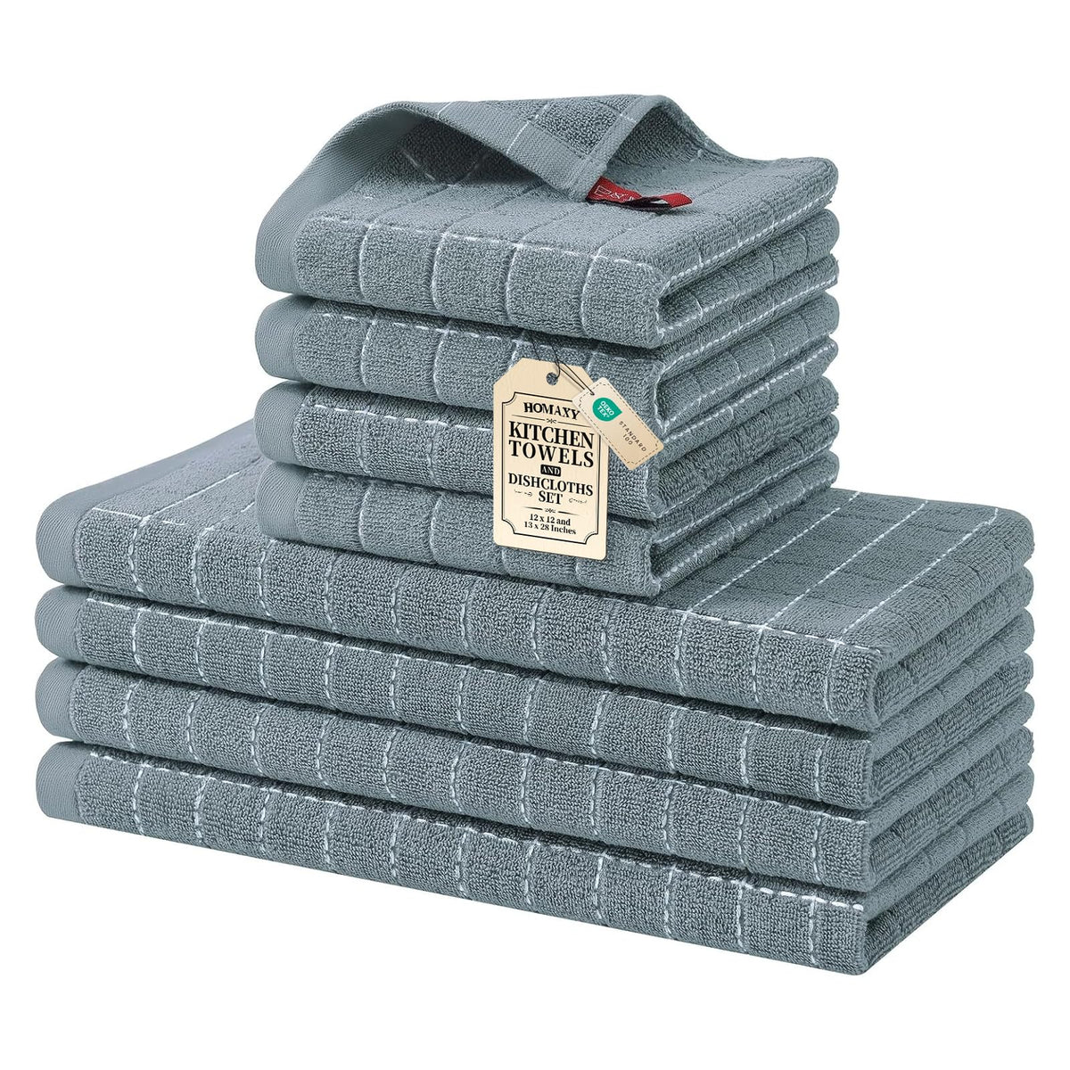 Homaxy Cotton Terry Kitchen Towels and Dishcloths Set of 8, Black