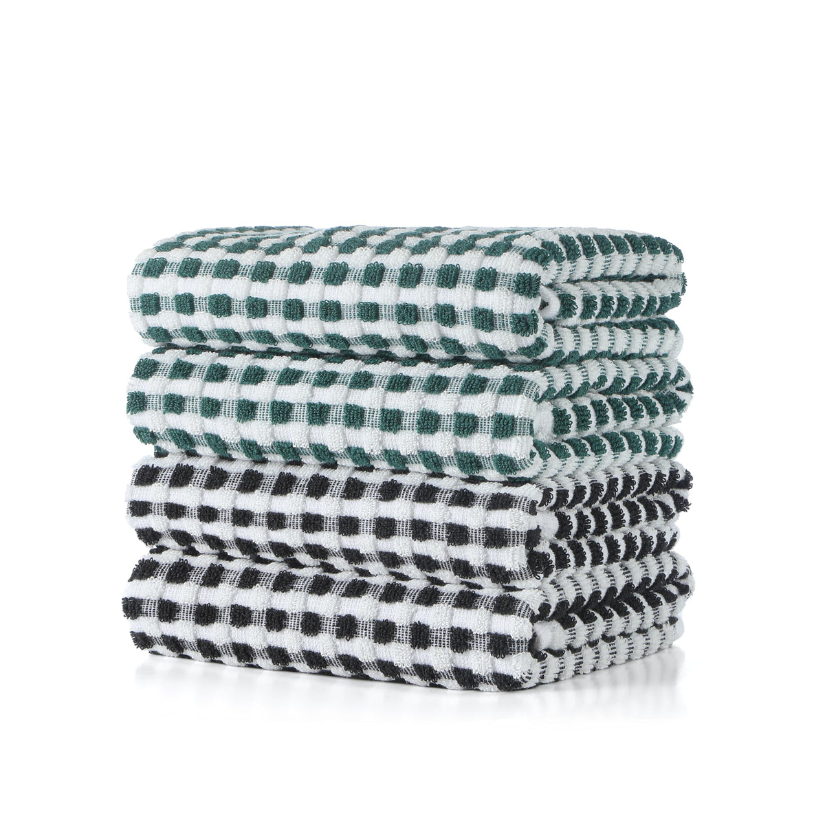 SALAS Cotton Dish Towels Cloths for Kitchen Drying Dishes, Lattice Terry Kitchen Towels, Absorbent Cloths with Hanging Loop, 16‘’ x 26‘’, 4 Packs, Wine Red and Black