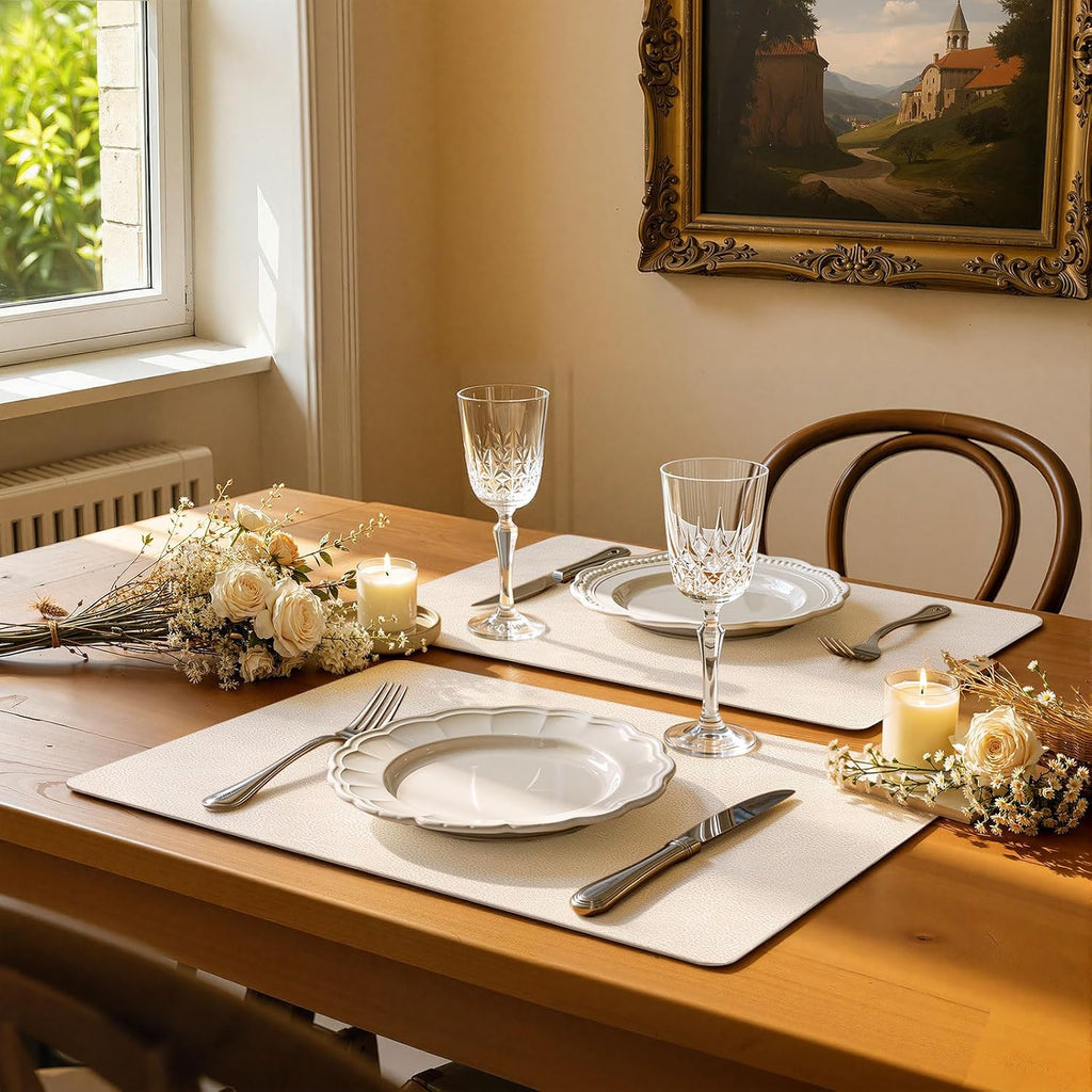 homing Faux Leather Vinyl Placemats Set of 6, Easy to Clean, Beige