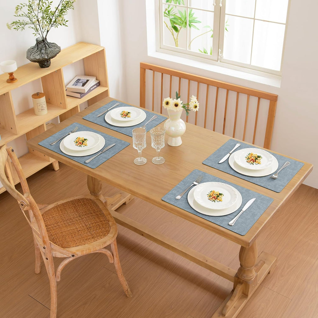 FROMHEART Faux Leather PU Placemats Set of 6 (Light Blue,11.8" x 17")