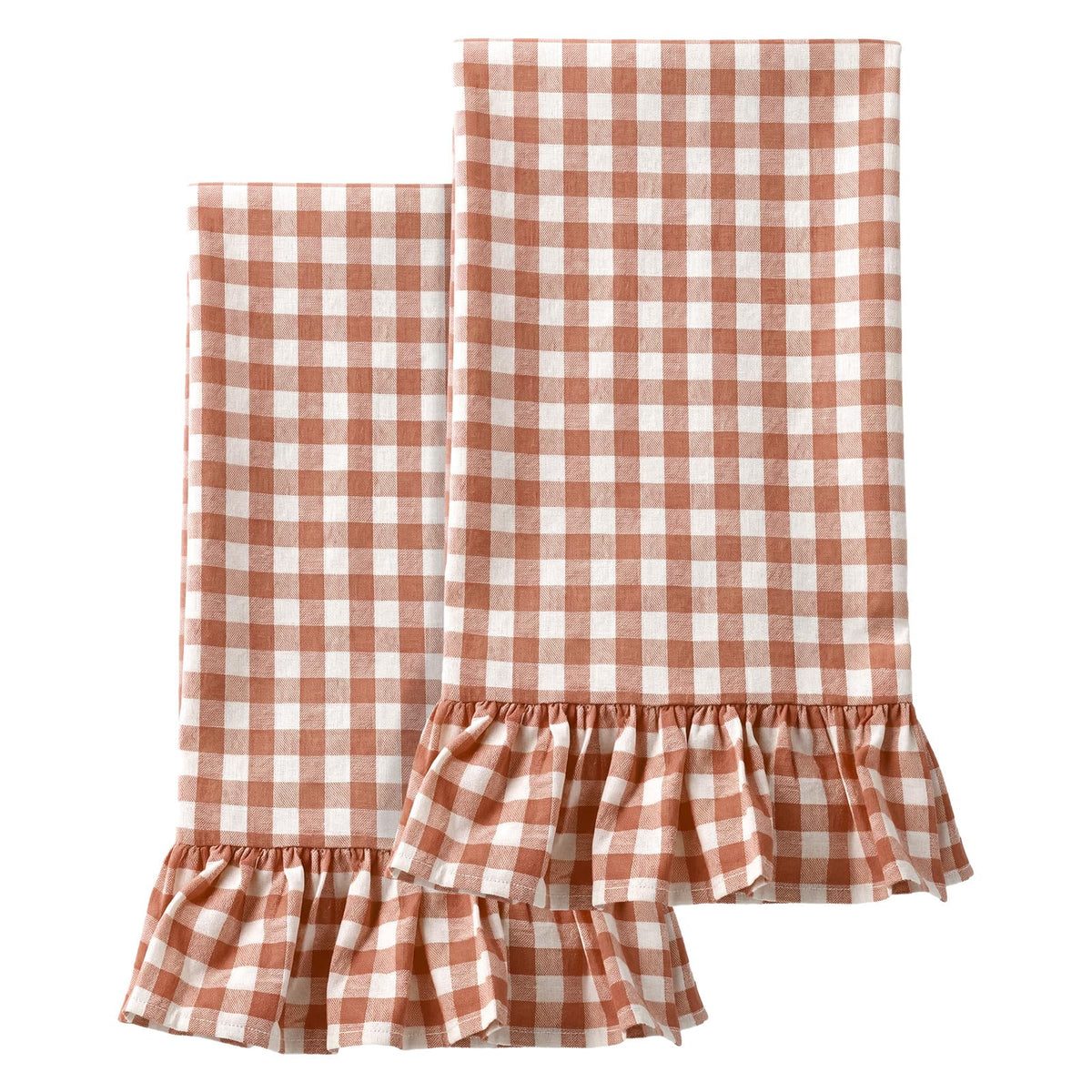 HunnmingRe 2 Pcs Green Gingham Kitchen Towels Cotton Ruffled