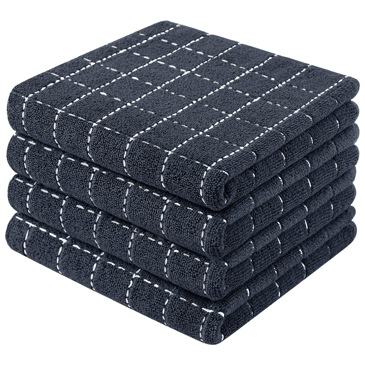 Mordimy Cotton Terry Checkered Kitchen Towels, 16"x 26", 4 Pack, Tan