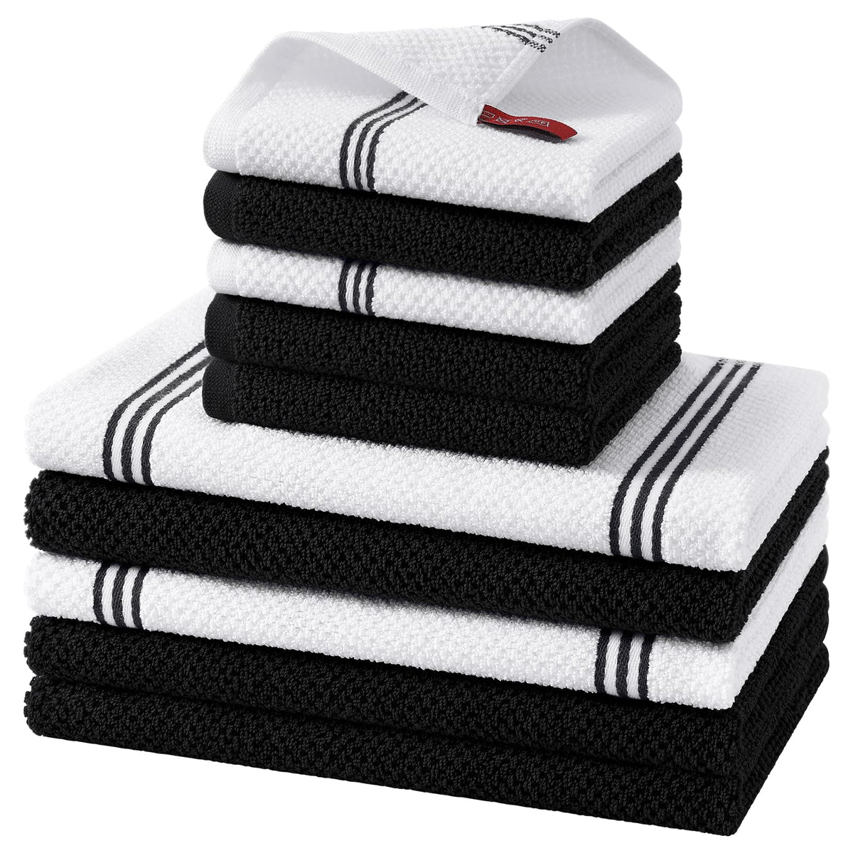Homaxy Dual Design Kitchen Towels and Dishcloths Set, 8 Pack, Dark Grey