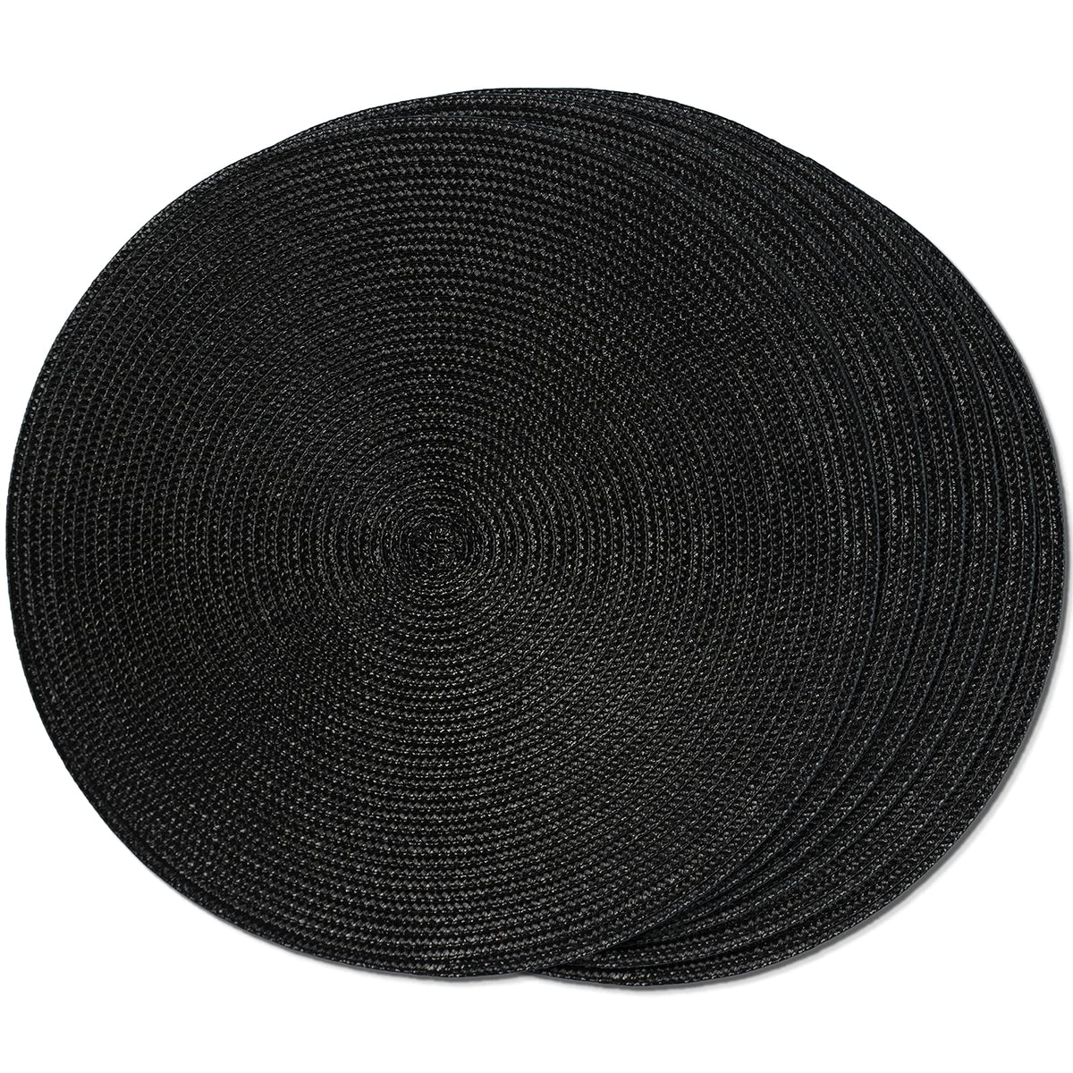 FunWheat Round Braided Placemats Set of 6 Table Mats for Dining Tables Woven Washable Non-Slip Place mats 15 in(Blue, 6pcs)