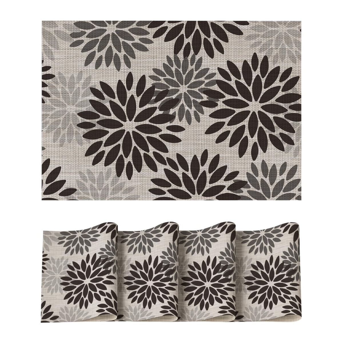 Artoid Mode Floral Vinyl Placemats Set of 4, 12x18 Inch Thanksgiving Washable Non-Slip Plastic Vinyl Place Mats for Party Kitchen Dining Decor, Olive Green