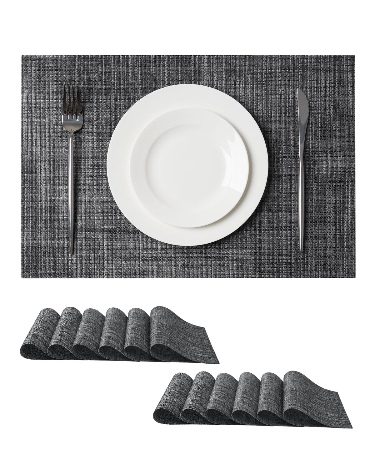 Beige Placemats Set of 6 - Heat-Resistant, Non-Slip Table Mats, Washable Woven Vinyl for Indoor & Outdoor Dining