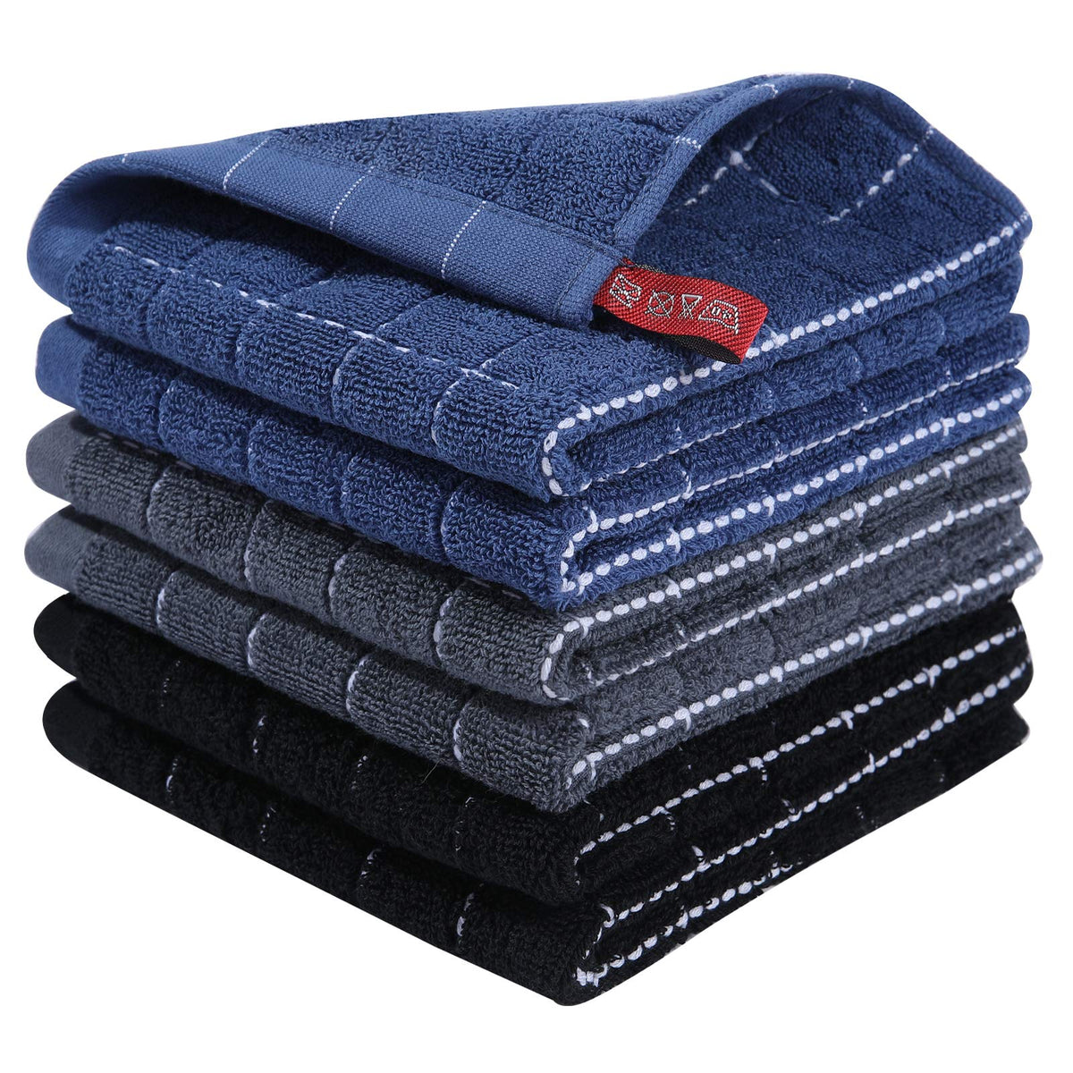 Homaxy 100% Cotton Terry Kitchen Towels, 4 Pack, Black
