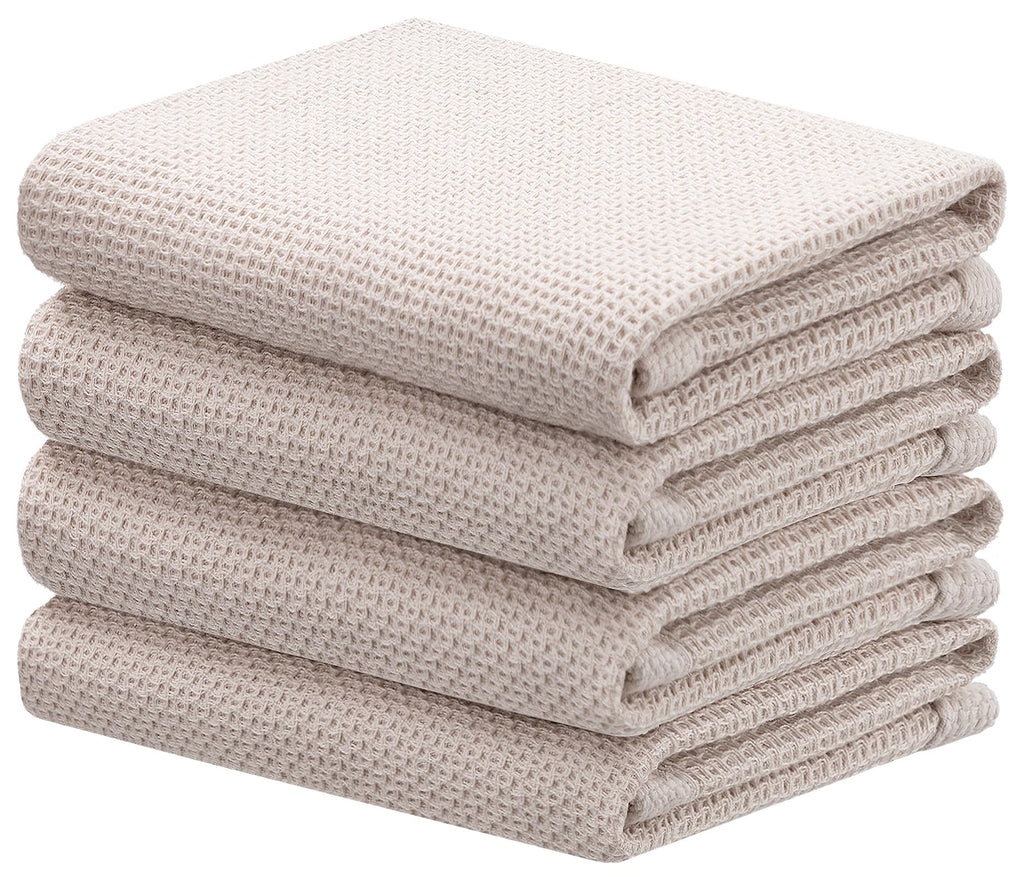 joybest Cotton Kitchen Towels, 4-Pack Waffle Weave Ultra Soft Absorbent Dish Towels Quick Drying Dish Cloths, 18 in x 28 in, Beige