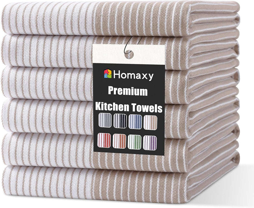 Homaxy Premium 100% Cotton Kitchen Towels 18"x28", 6 Pack, Khaki