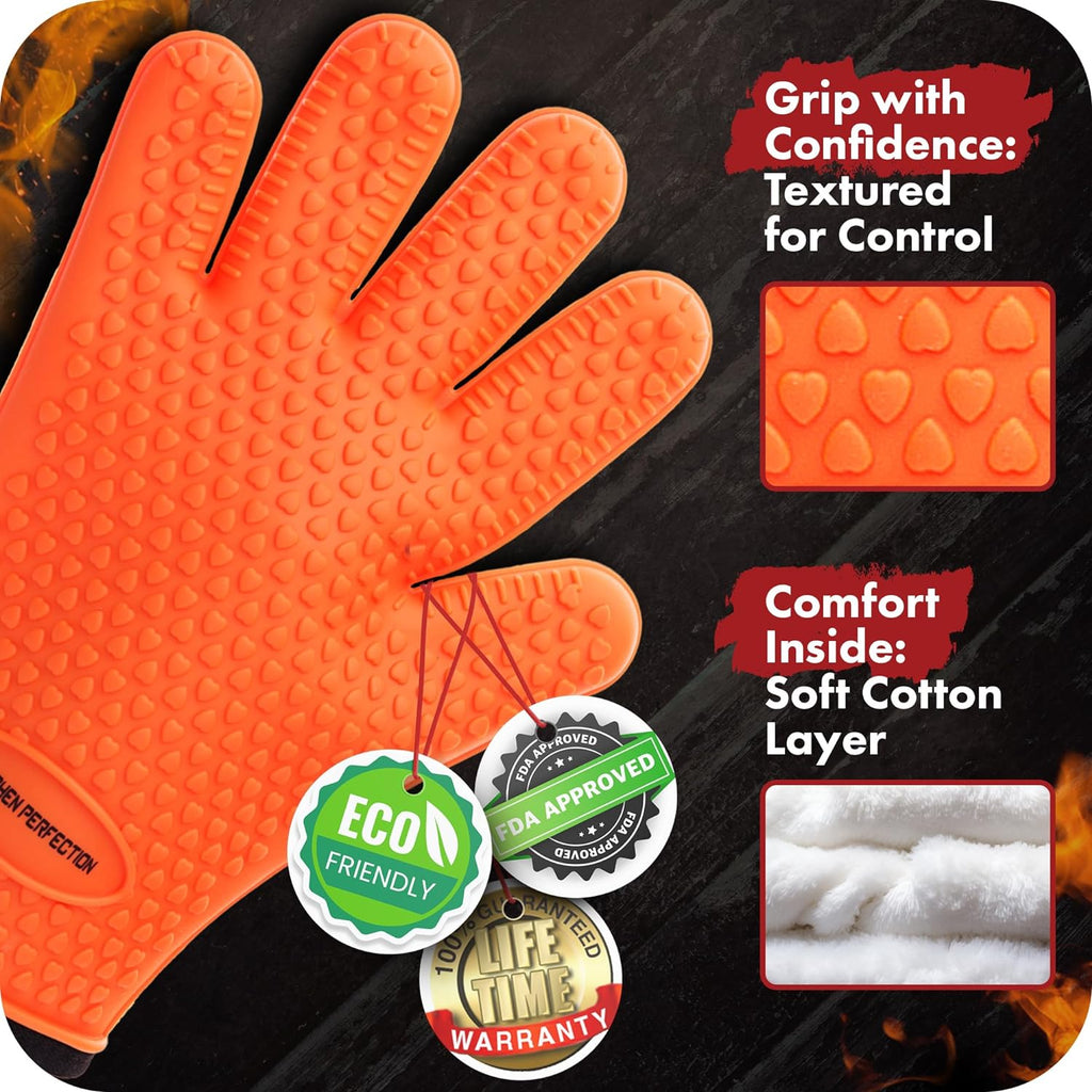 KITCHEN PERFECTION Smoker BBQ Grill Gloves -High Heat Resistant Oven Mitts