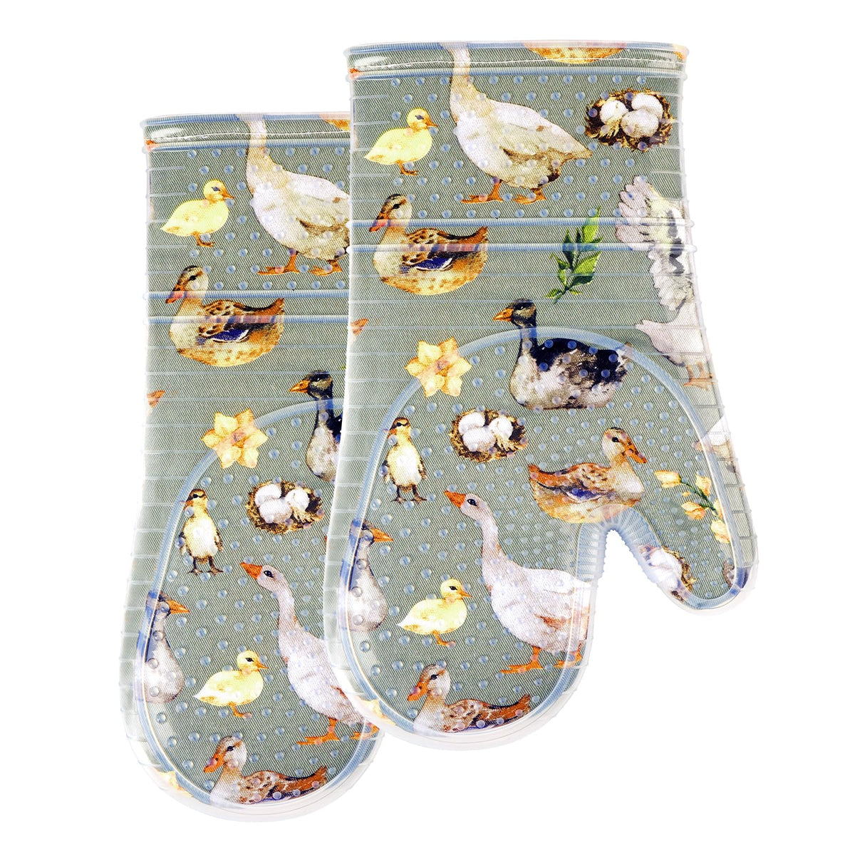 Oven Mitts with Transparent Clear Silicone Shell and Nice Cacturs Flower Printing
