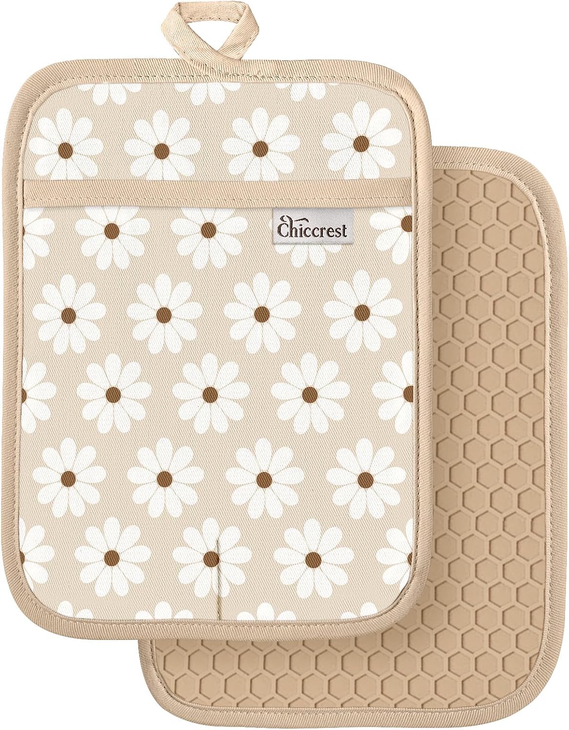 100% Cotton Potholders Textured Soft Silicone Grip Daisy Gingham