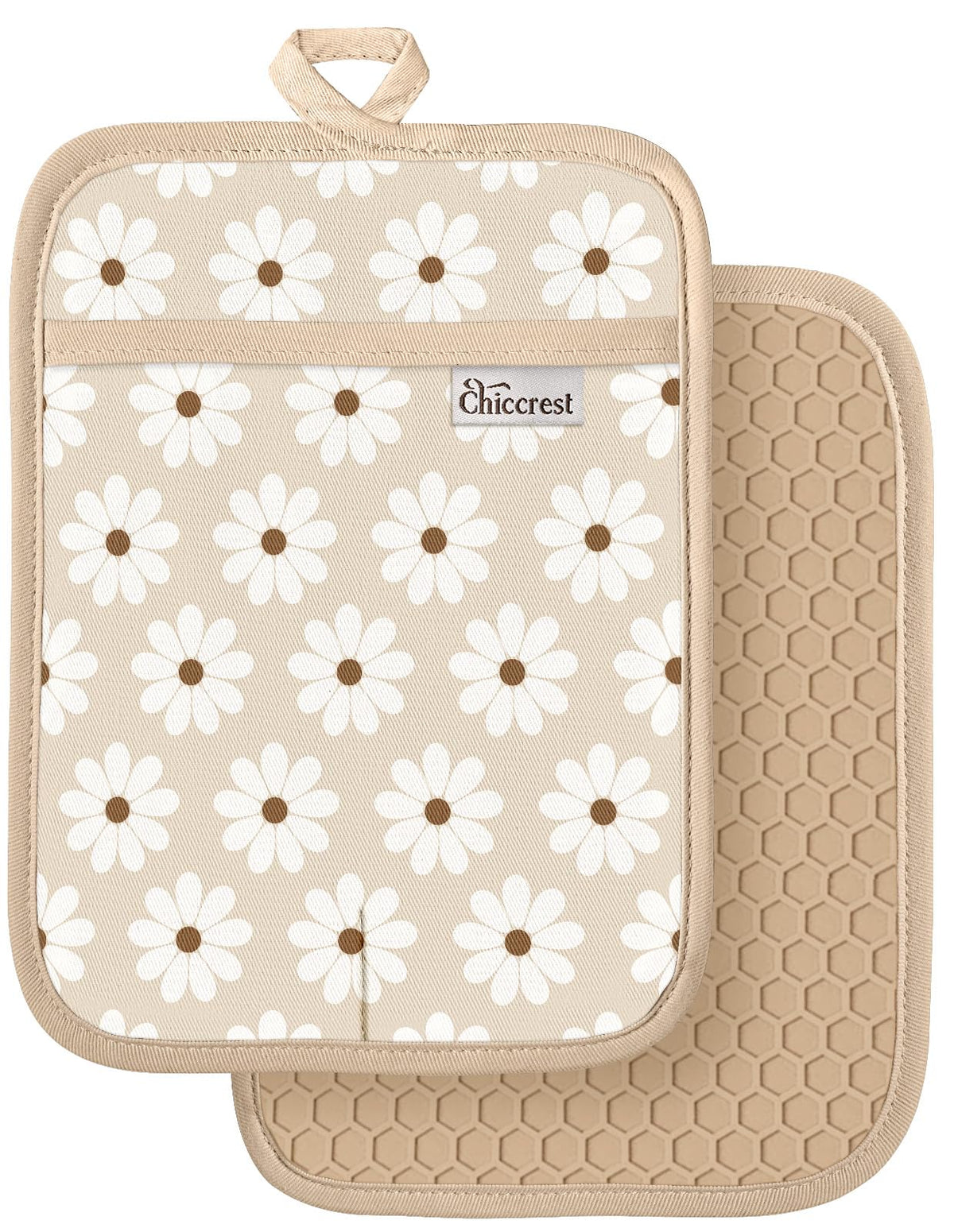 100% Cotton Potholders Textured Soft Silicone Grip Daisy Gingham