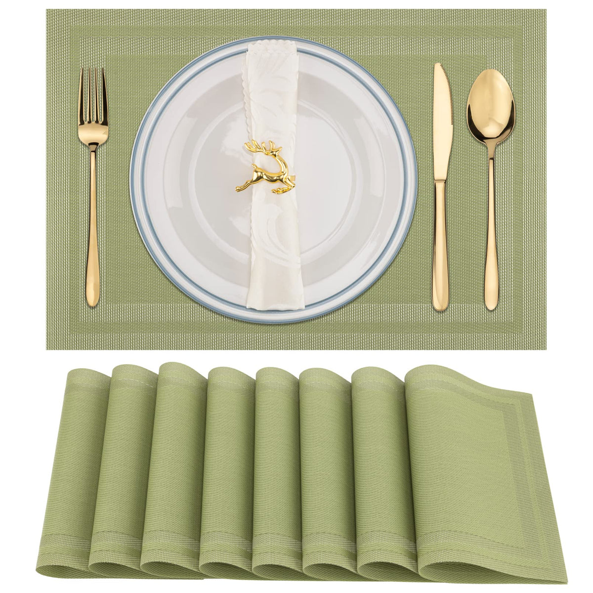 Winknowl Placemats Set of 4，Heat Resistant Woven Vinyl Washable PVC Place Mats，Non-Slip Stain Resistant Indoor/Outdoor Table Mats for Dining Table (Brown)