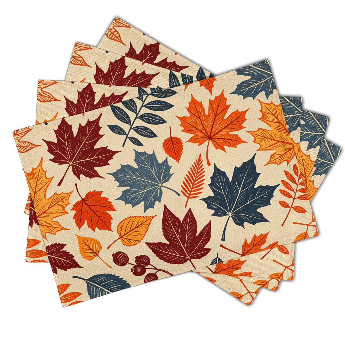 Fall Plaid Placemats Set of 4 Orange Navy Blue Buffalo Plaid Thanksgiving Themed Table Mats Farmhouse Place Mats Washable Linen Placemat for Party Kitchen Dining Decor 12x18 Inch
