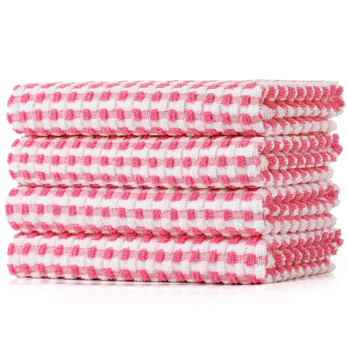 SALAS Cotton Dish Towels Cloths for Kitchen Drying Dishes, Lattice Terry Kitchen Towels, Absorbent Cloths with Hanging Loop, 16‘’ x 26‘’, 4 Packs, Wine Red and Black