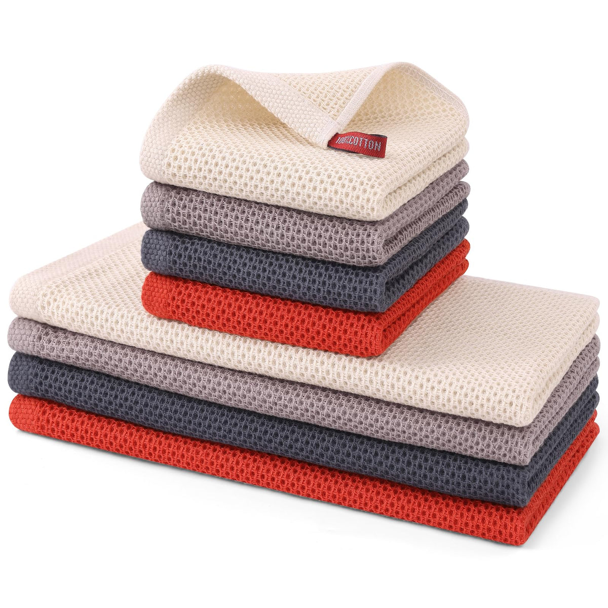 Kitinjoy 100% Cotton Kitchen Towels and Dishcloths Set, 8 Pack- Beige
