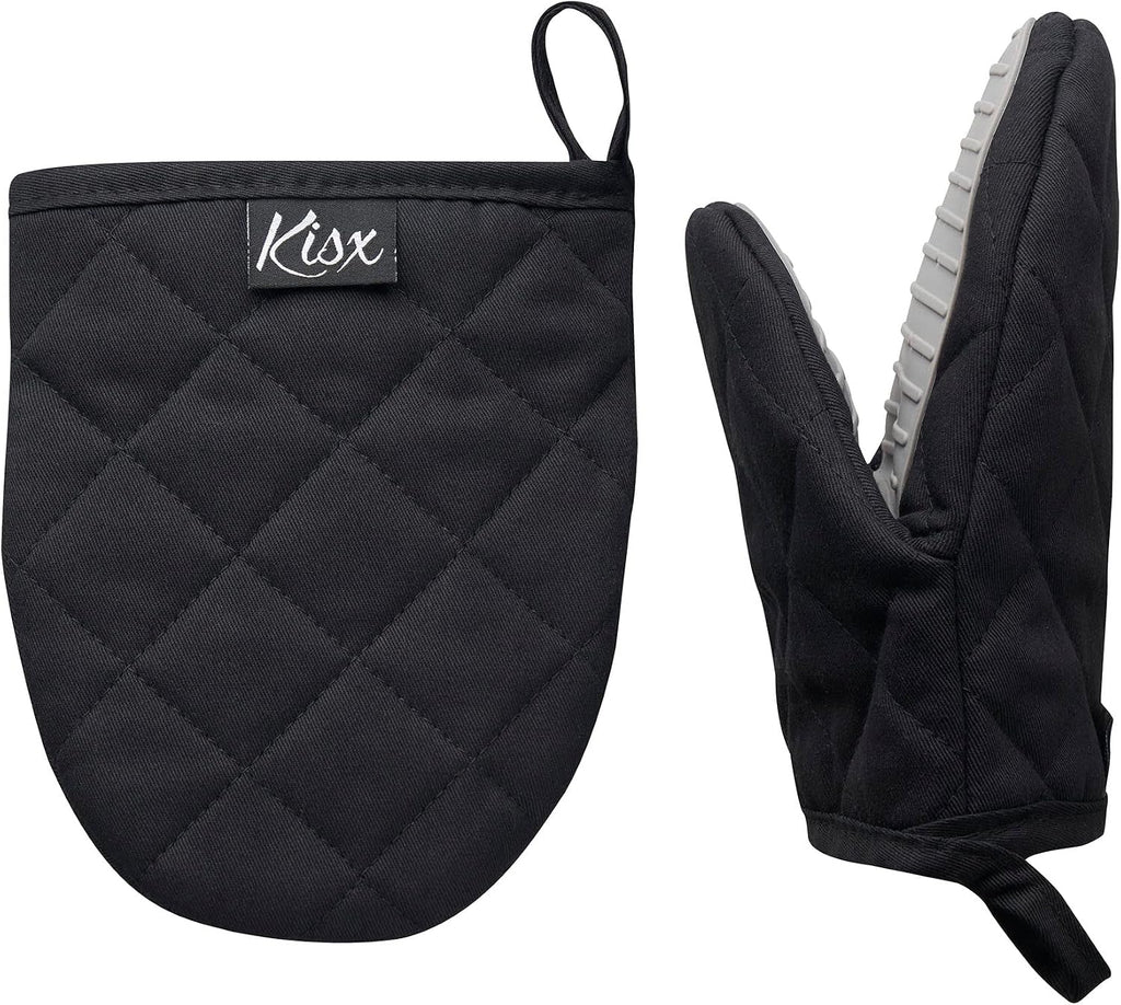 Oven Mitts Heat Resistant – (Black Color) Mini Oven Mitts, Silicone Gloves Heat Resistant, Kitchen Gloves for Cooking, Silicone Oven Mitts & Pot Holders Sets, Kitchen Pot Holders & Oven Mitts Sets