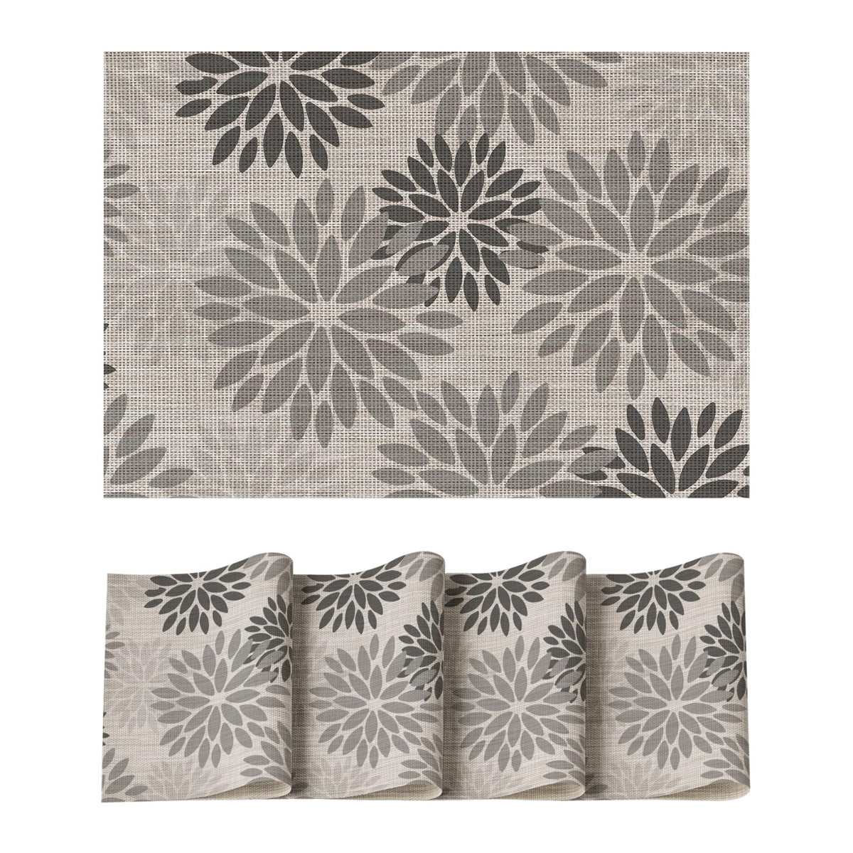 Artoid Mode Floral Vinyl Placemats Set of 4, 12x18 Inch Washable Non-Slip Plastic Vinyl Place Mats for Party Kitchen Dining Decor, Brown