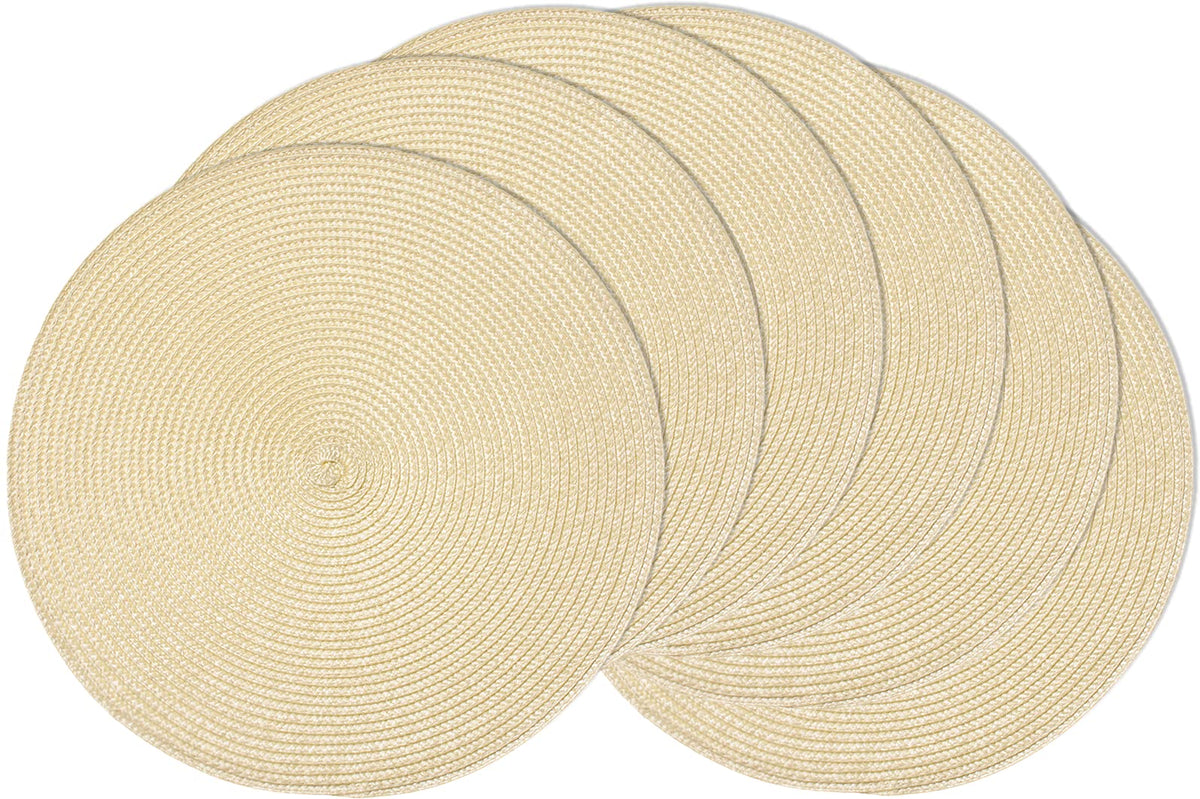 AHHFSMEI Round Placemats Set of 6 Heat Resistant Washable Non-Slip Woven Braided Table Mats for Dining Table Kitchen & Home Decor (Black)