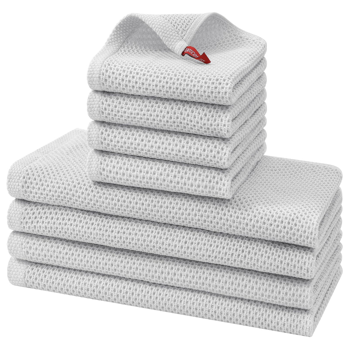 Kitinjoy 100% Cotton Kitchen Towels and Dishcloths Set, 8 Pack- Beige