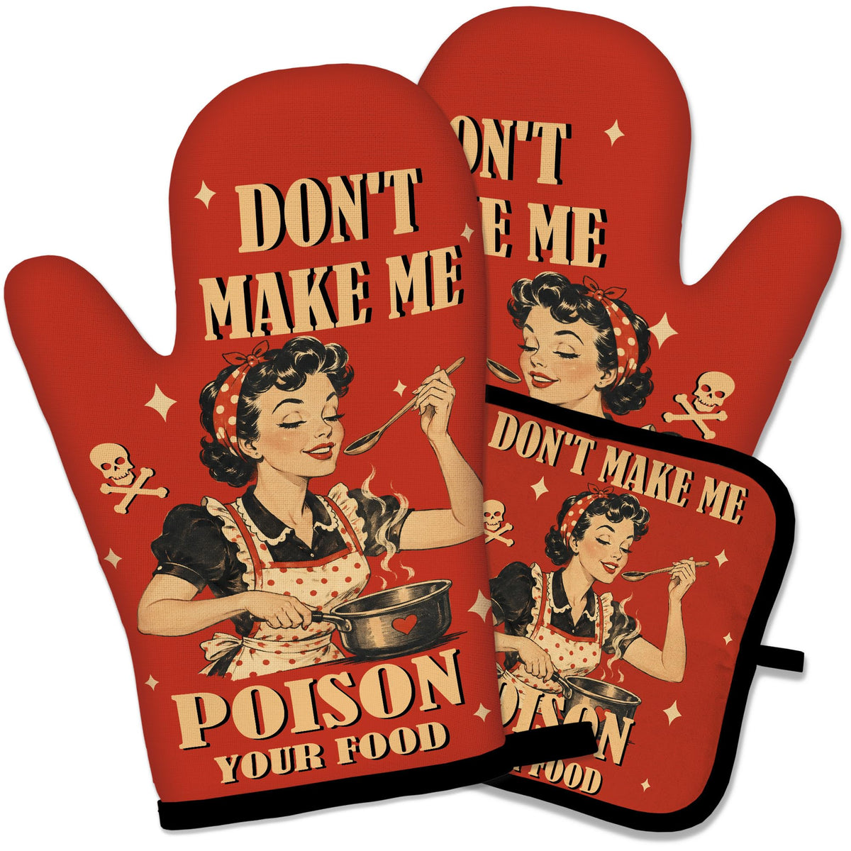 Funny Oven Mitts and Pot Holders Set, Baking Because Murder Cooking Mitts