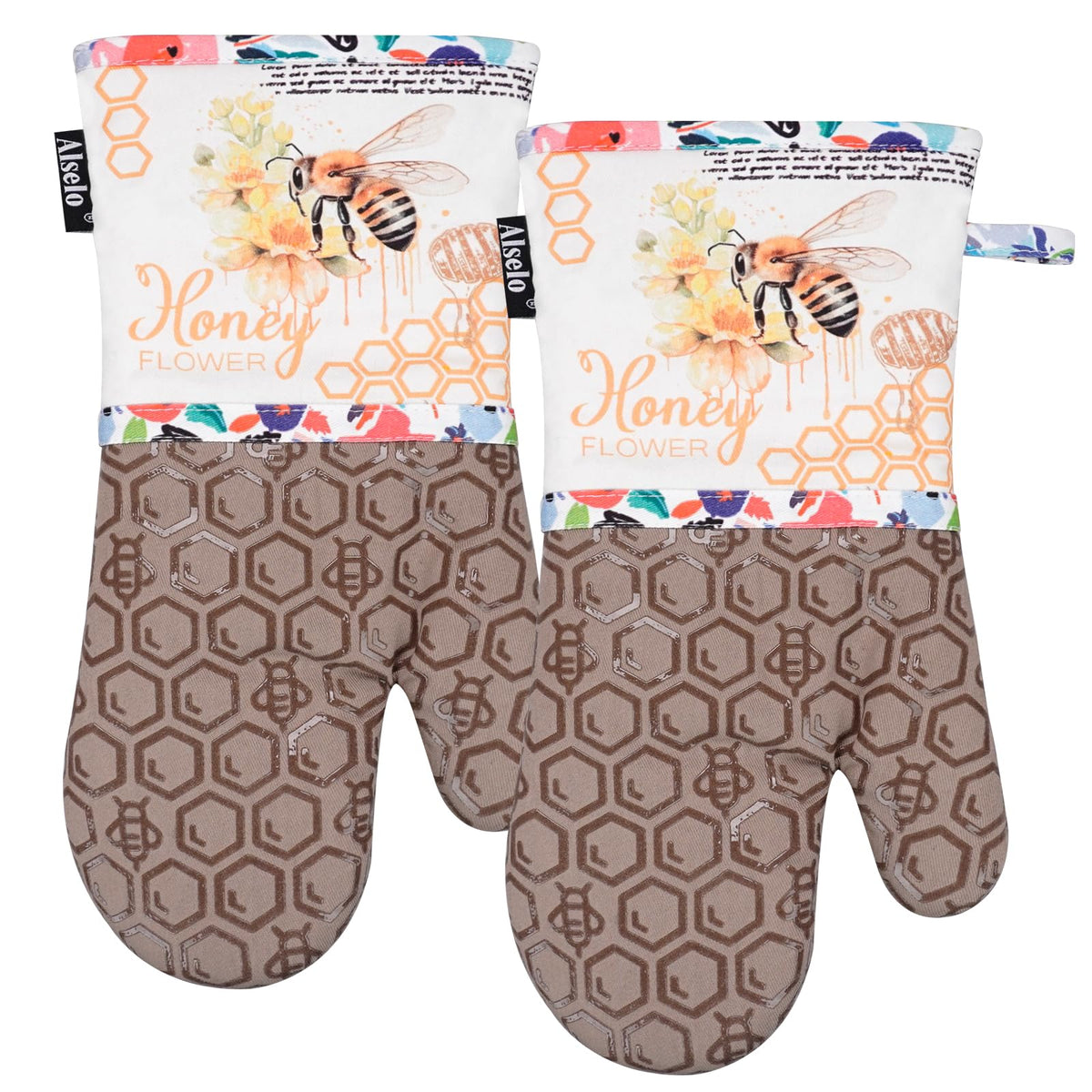 Alselo Oven Mitts 1 Pair, Silicone Printed Kitchen Mittens,7"x13.5"