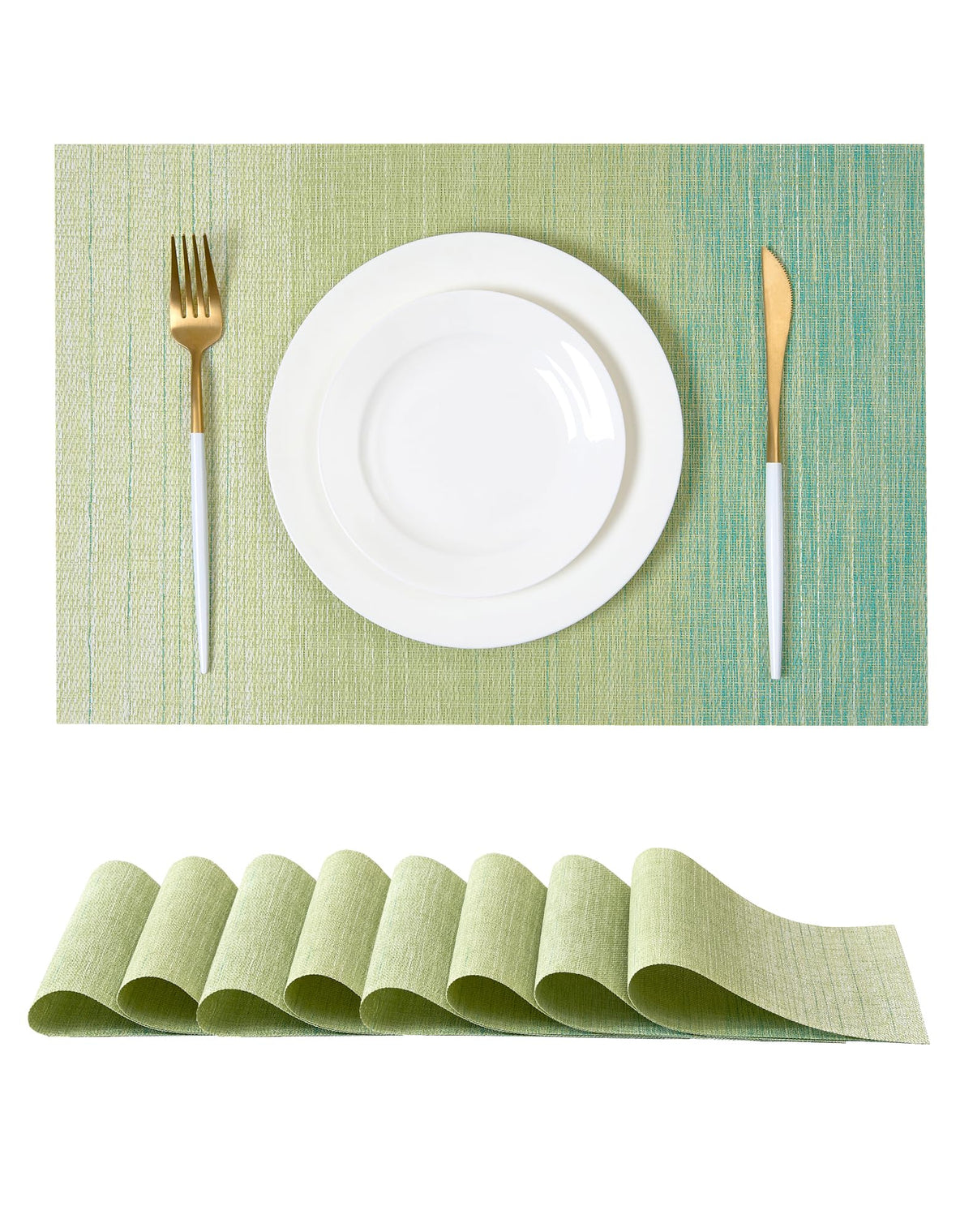 Beige Placemats Set of 6 - Heat-Resistant, Non-Slip Table Mats, Washable Woven Vinyl for Indoor & Outdoor Dining
