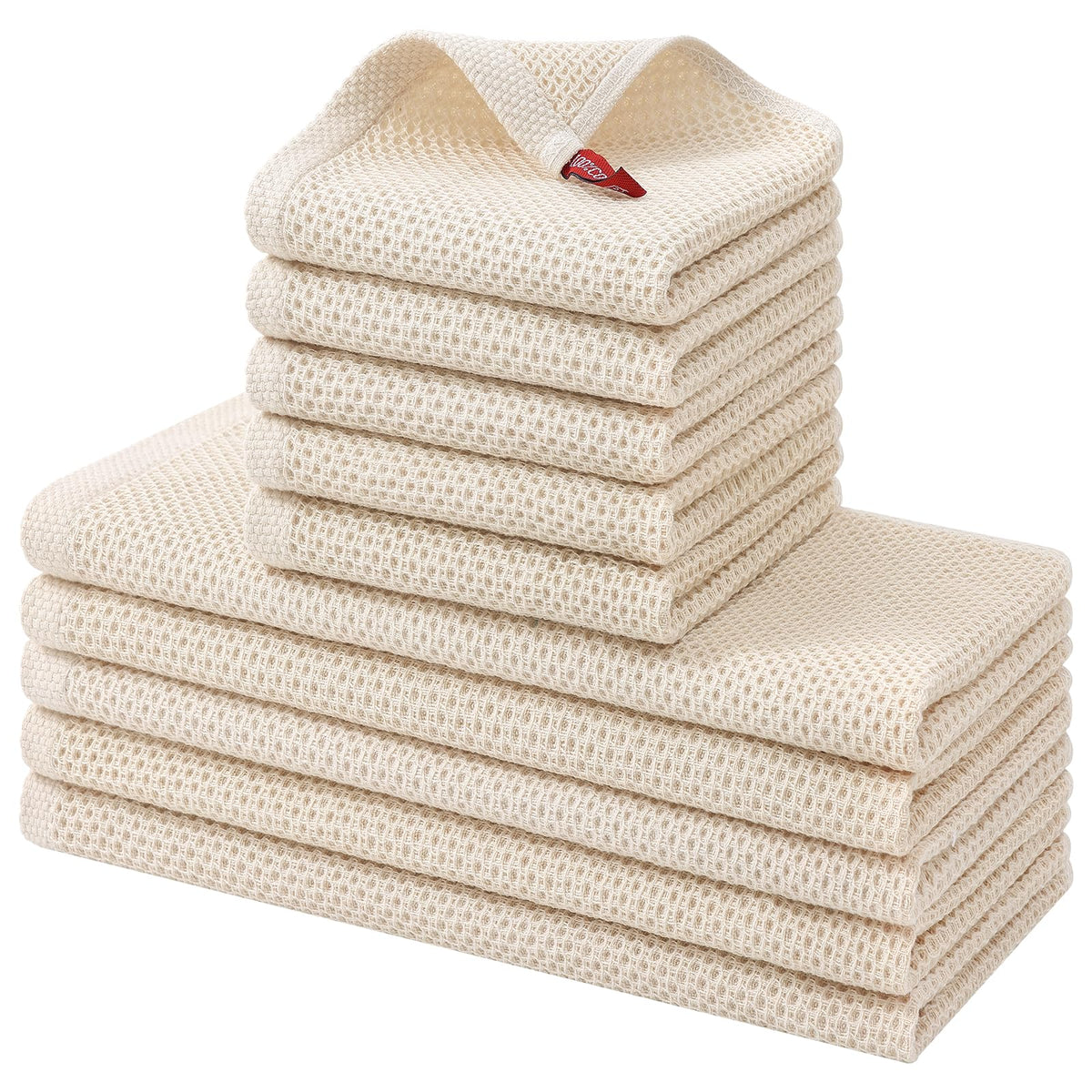 Kitinjoy 100% Cotton Kitchen Towels and Dishcloths Set, 8 Pack- Beige