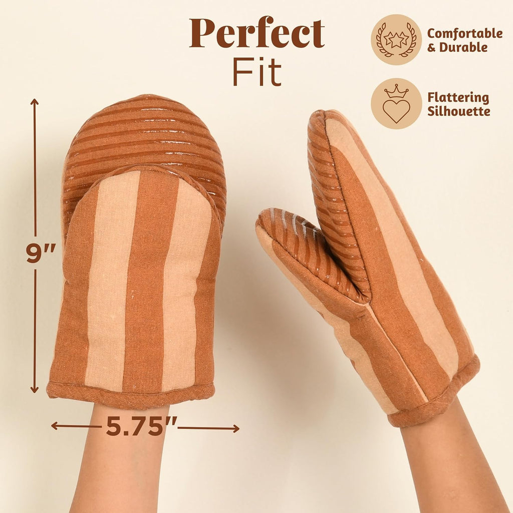 Folkulture Fall Oven Mitts, Heat Resistant,Caramel Brown Set of 2(5.75"x9")