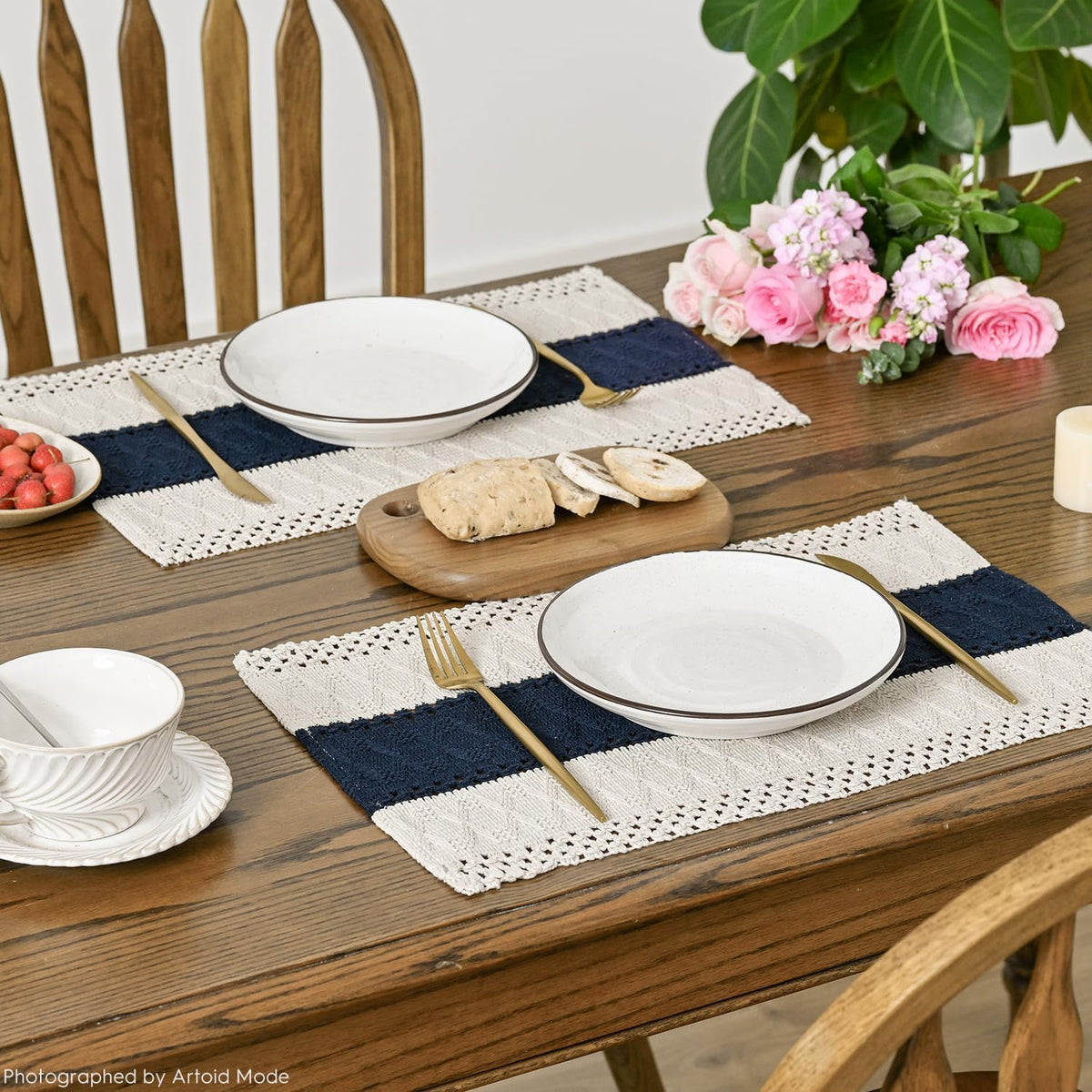 Artoid Mode Dark Blue Rustic Farmhouse Placemats Set of 4-12x18 Inch