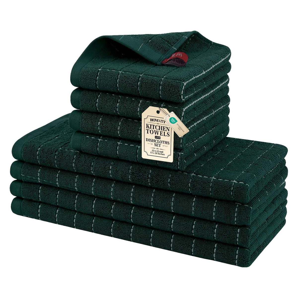 Homaxy Cotton Terry Kitchen Towels and Dishcloths Set of 8, Black