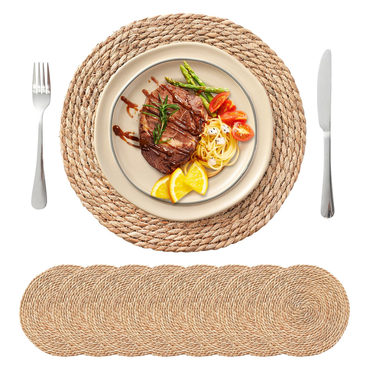 13.8'' Round Woven Placemats Set of 12, Boho Wicker Chargers, Terrekraft