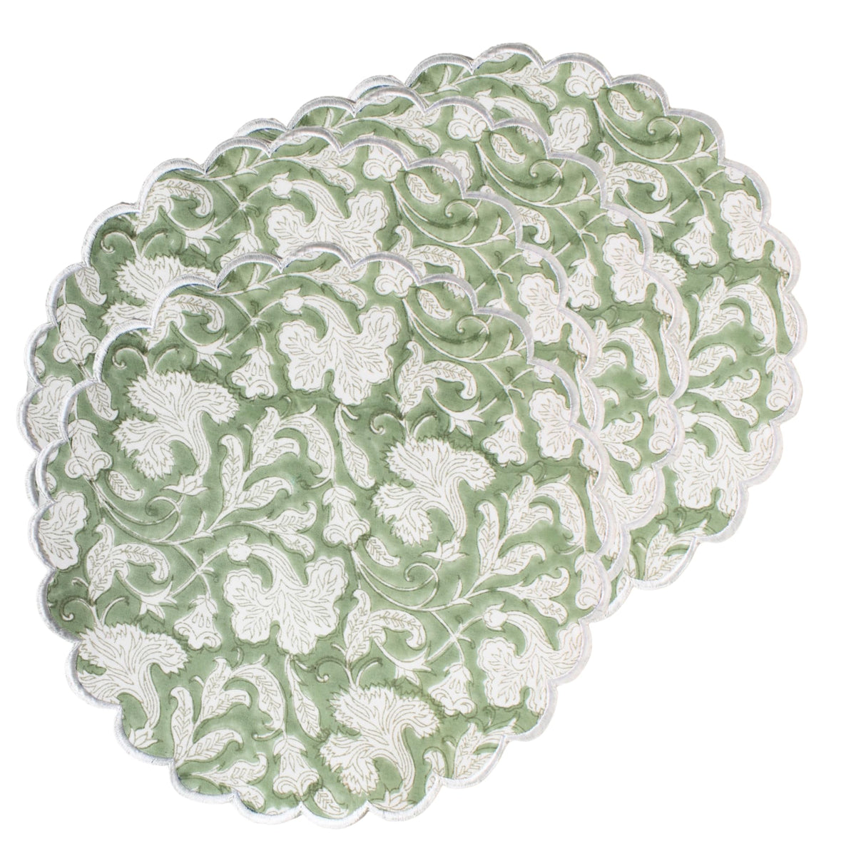 Ridhi Floral Block Print Round Placemats 15" in, Set of 4, Powder Blue