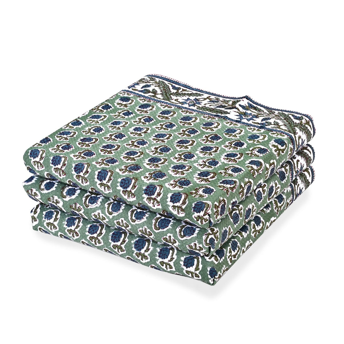 Ridhi Asparagus Green Hand Block Print Cotton Kitchen Towels, 16x28 Inch