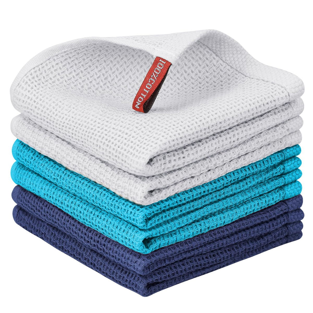 Nialnant 6 Pack Kitchen Towels and Dishcloths Sets,100% Cotton Soft Absorbent Quick Drying Dish Towels for Kitchen,Washing Dishes,12x12 Inches, Multi Color