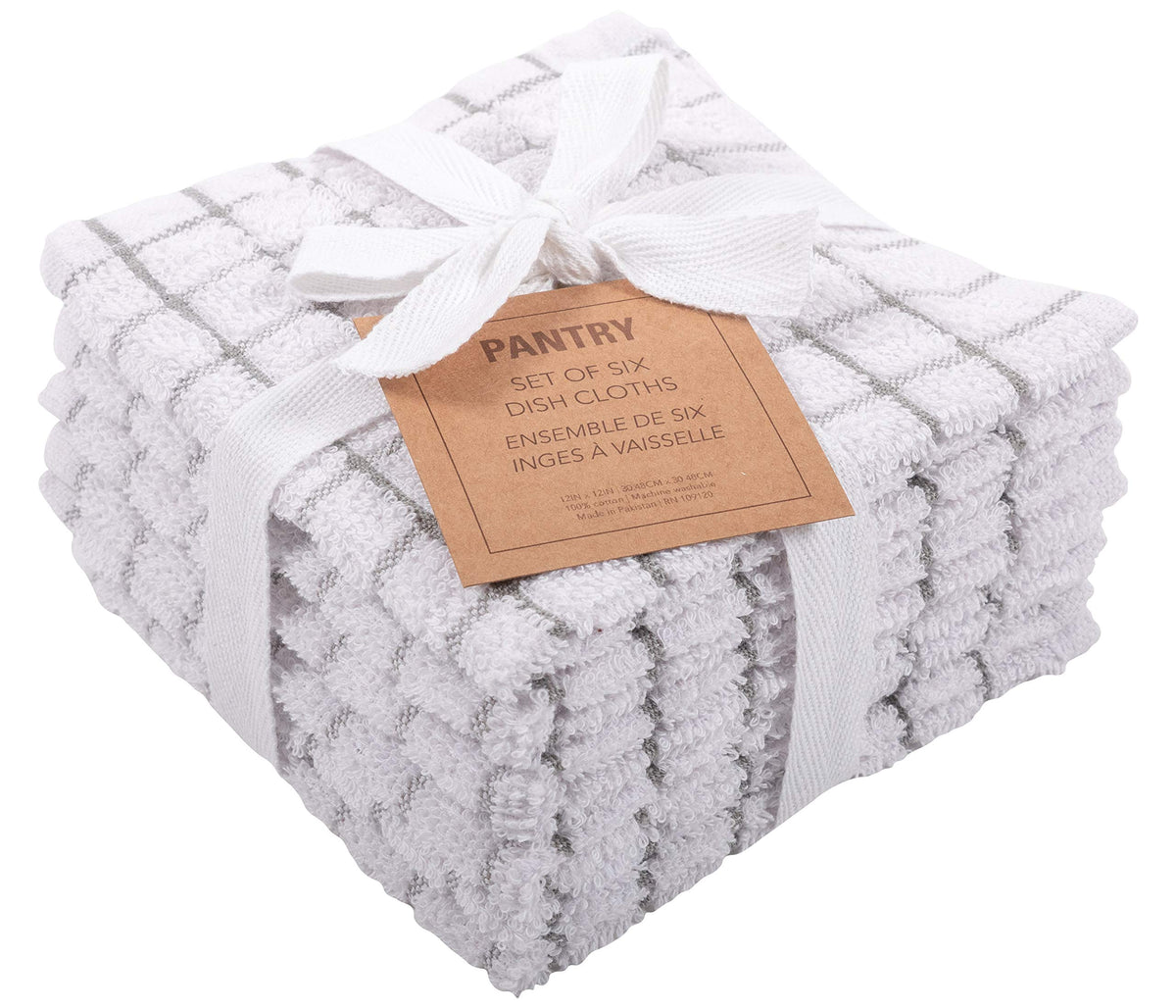 KAF Home Pantry 100% Cotton Checkered Grid Dish Cloths | Set of 6, 12 x 12 Inches | Absorbent and Machine Washable | Perfect for Cleaning Counters, and Any Household Spills - Gray