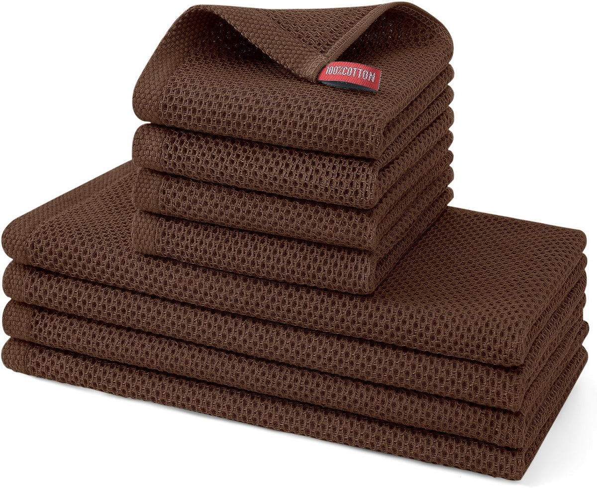Kitinjoy 100% Cotton Kitchen Towels and Dishcloths Set, 8 Pack- Beige